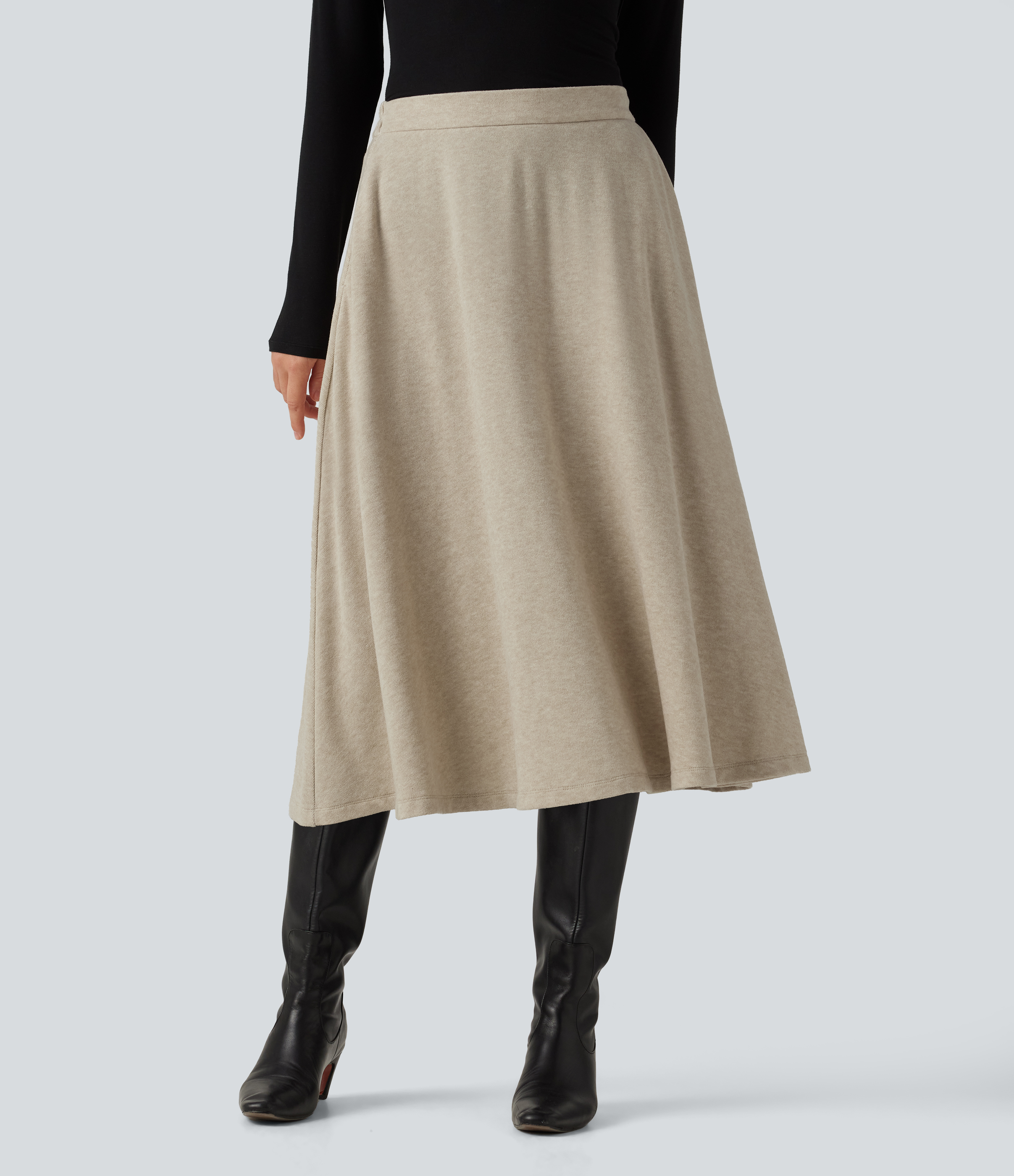 High Waisted A-Line Midi Work Skirt with Pockets
