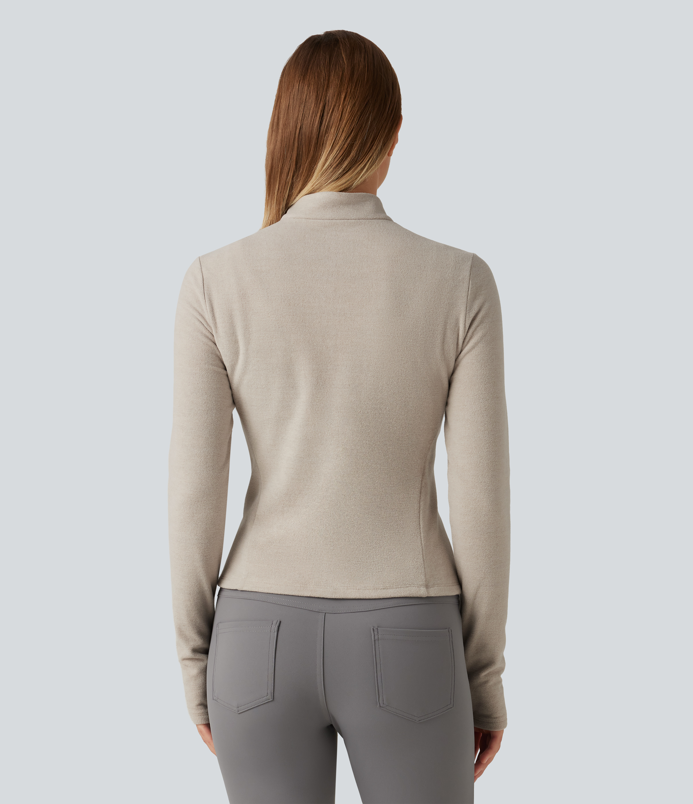 Moonbeam Stand Collar Long Sleeve Thumb Hole Casual Fleece Jacket / 2