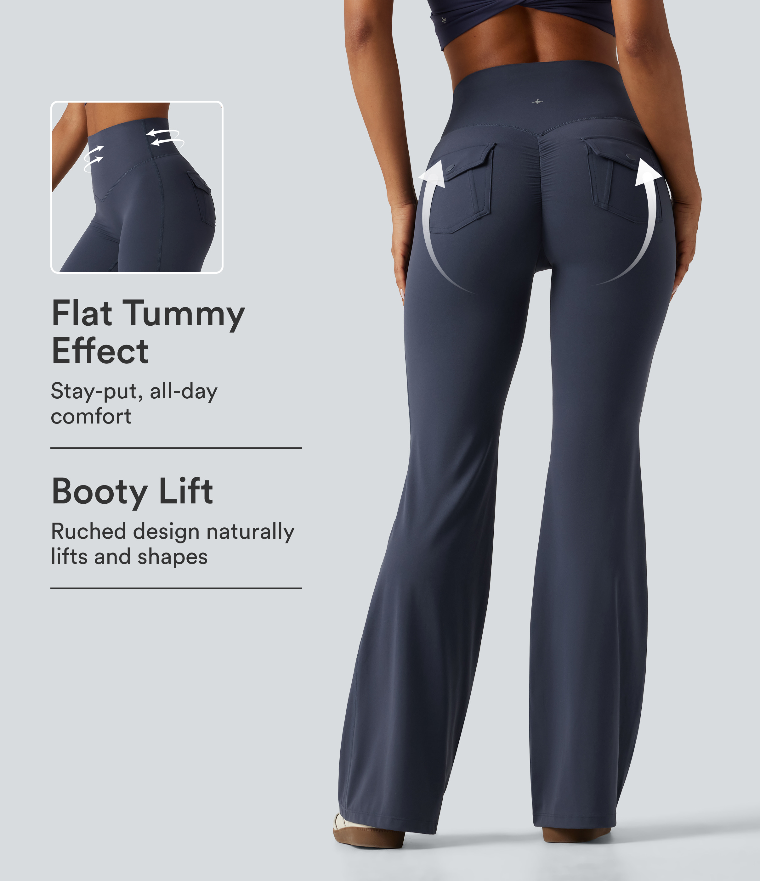 Halara UltraSculpt™ High Waisted Tummy Control Ruched Flare Yoga Leggings with Pockets