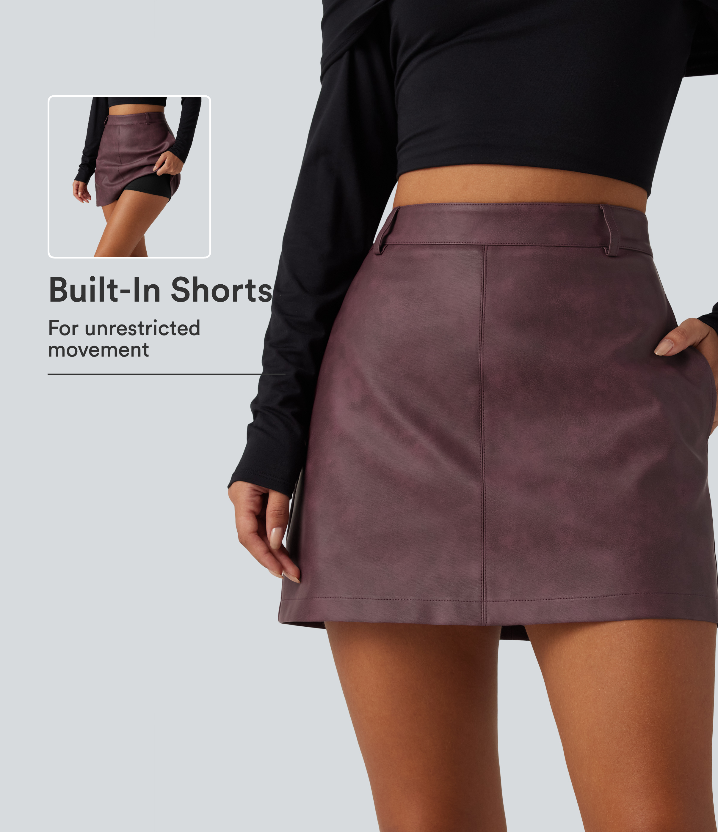High Waisted A-Line 2-in-1 PU Mini Casual Skirt