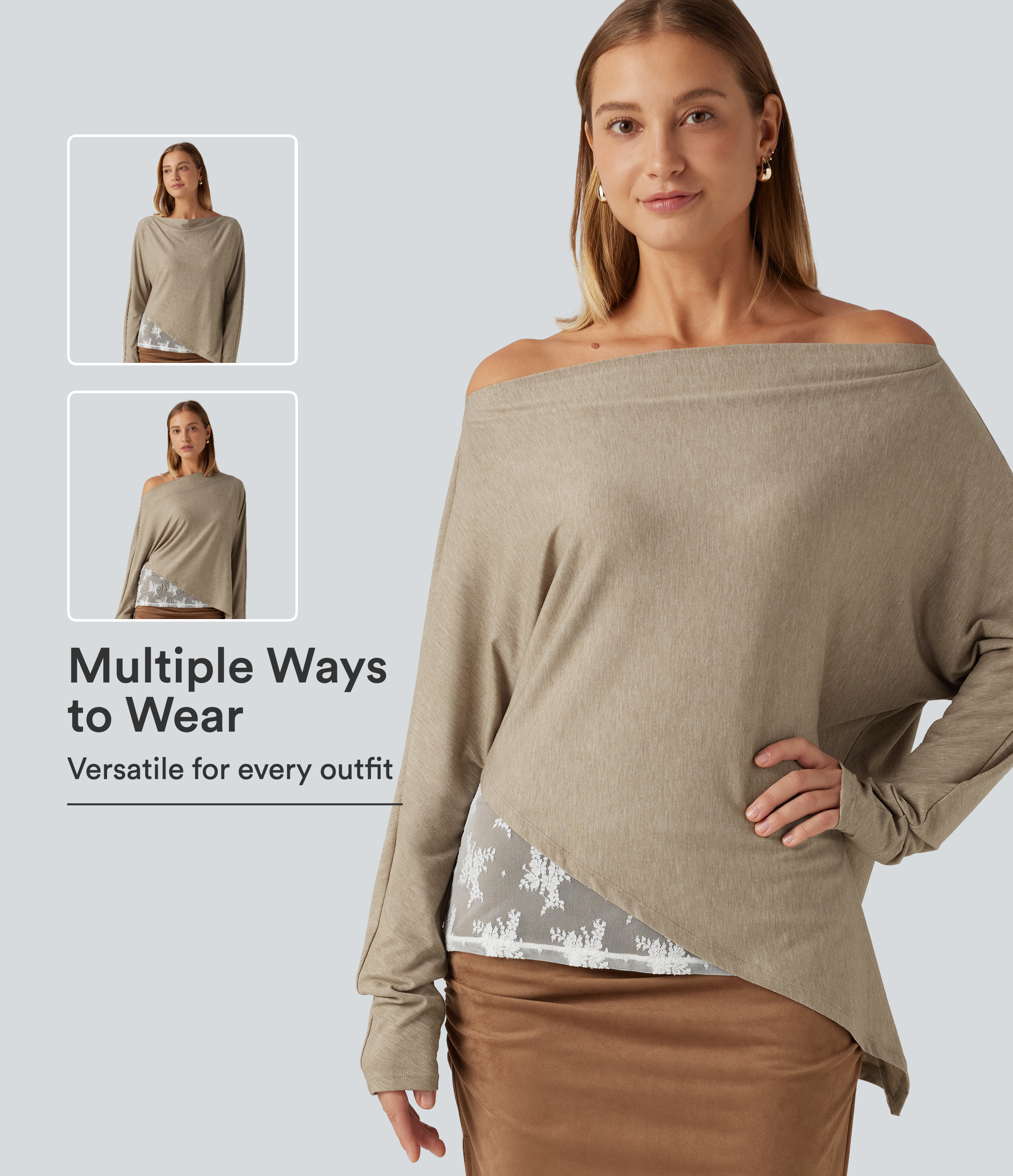 Off Shoulder Long Sleeve Contrast Lace Color Block Casual Top