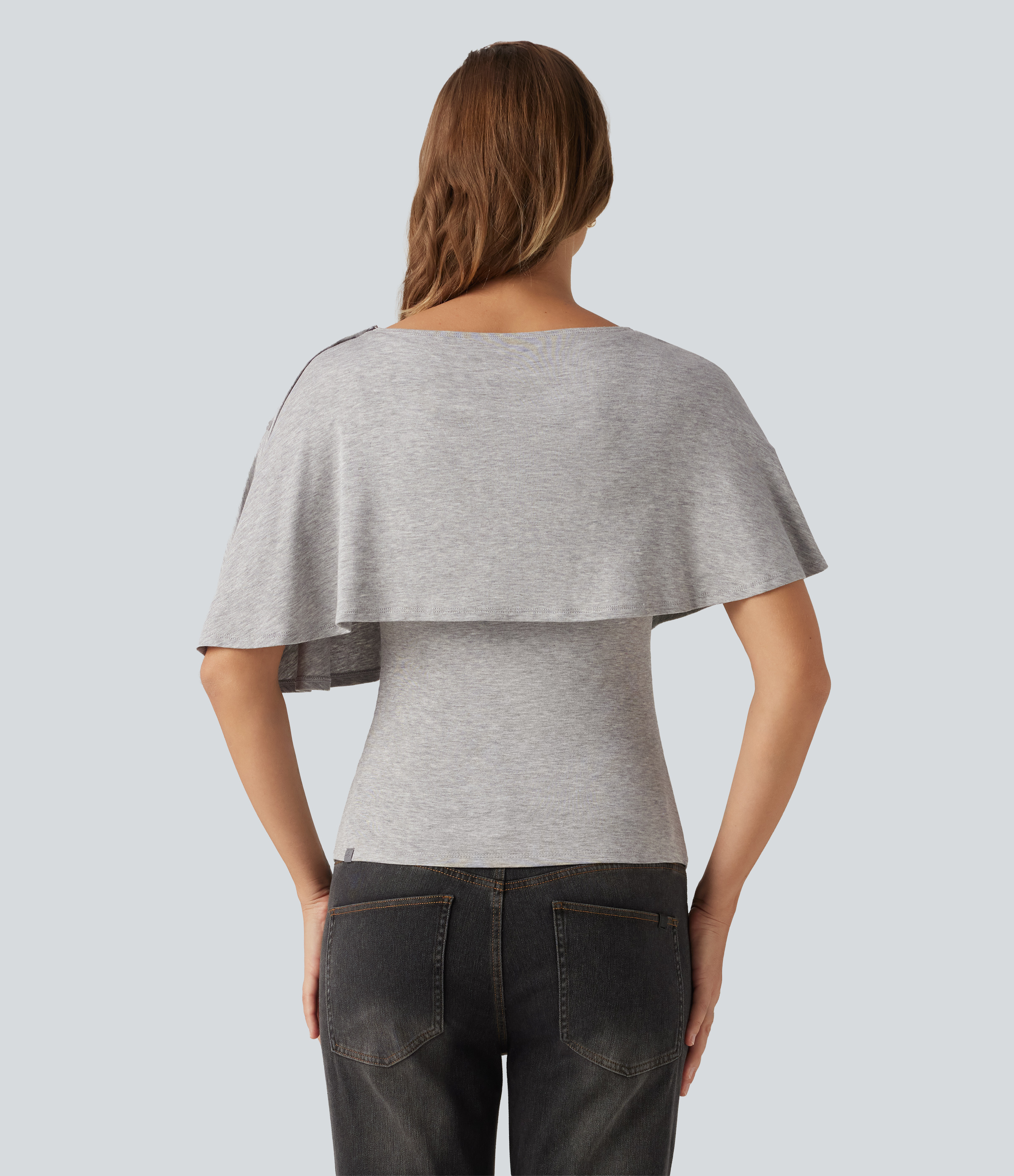 Fog Gray Ribbed Short Sleeve Asymmetric Casual Top / 2