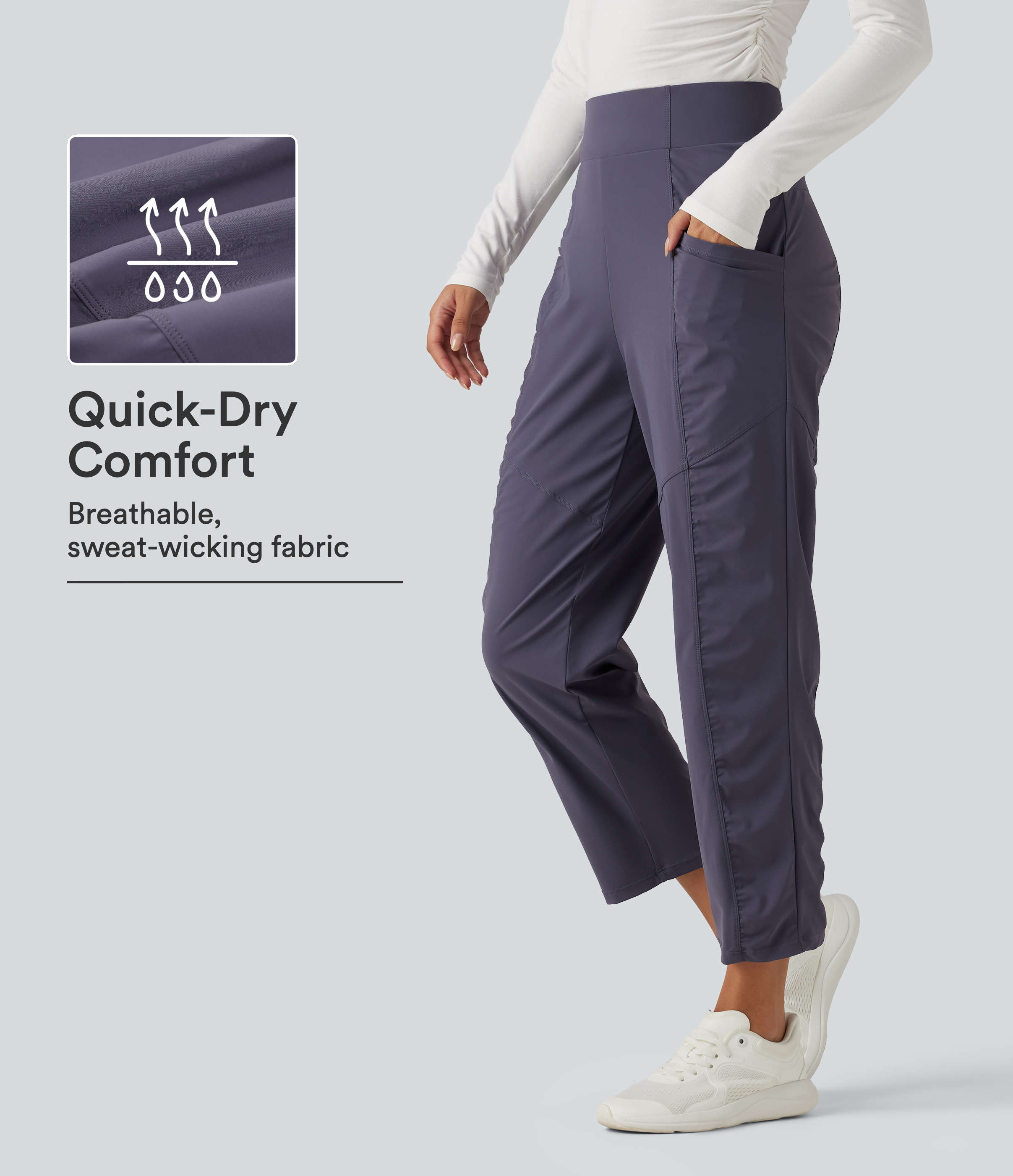 High Waisted Ruched Tapered Quick Dry Running Pants with Pockets