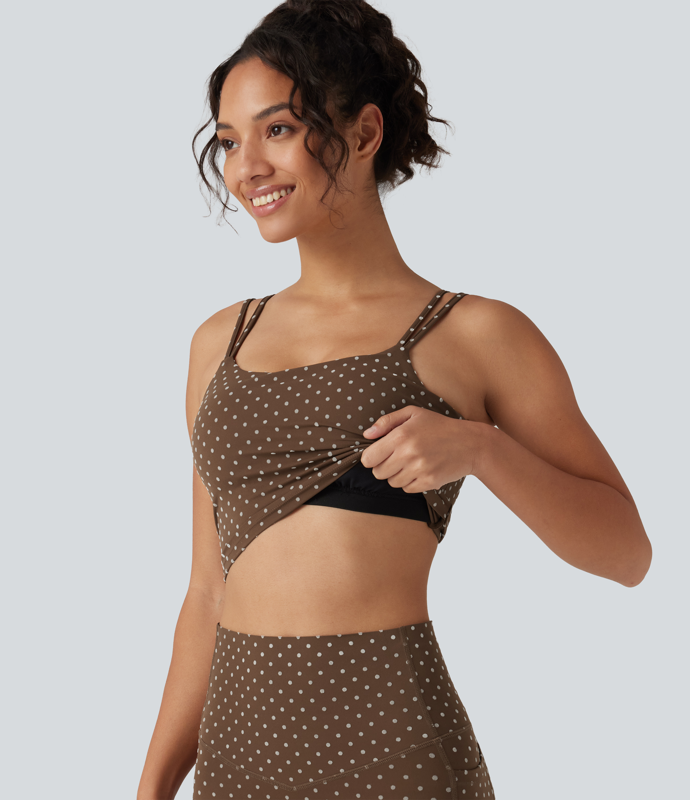 Halara UltraSculpt™ Light Support Backless Built-in Bra Flocked Polka Dot Yoga Sports Bra