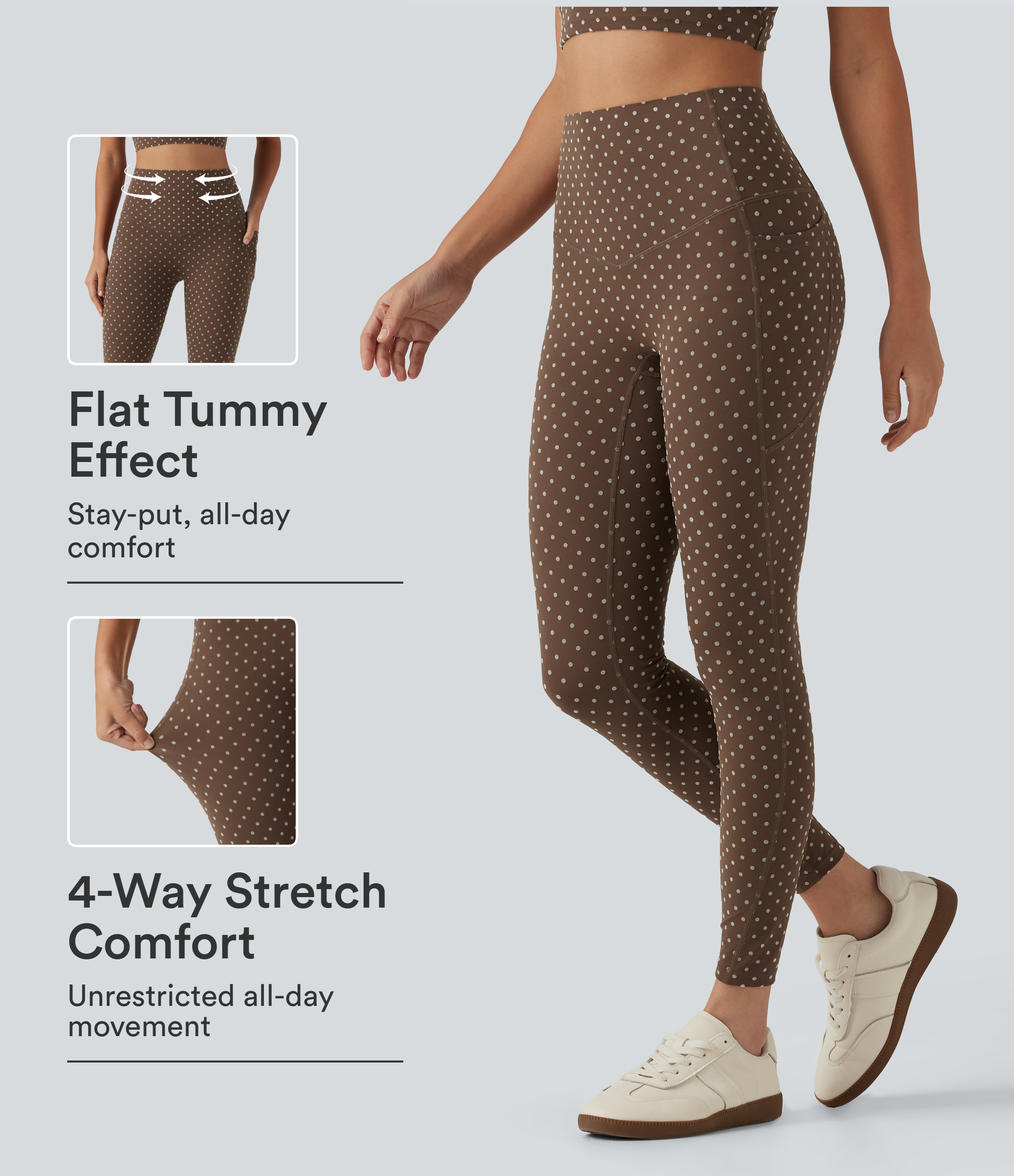 Halara UltraSculpt™ Flocked High Waisted Tummy Control Polka Dot Workout Leggings with Pockets