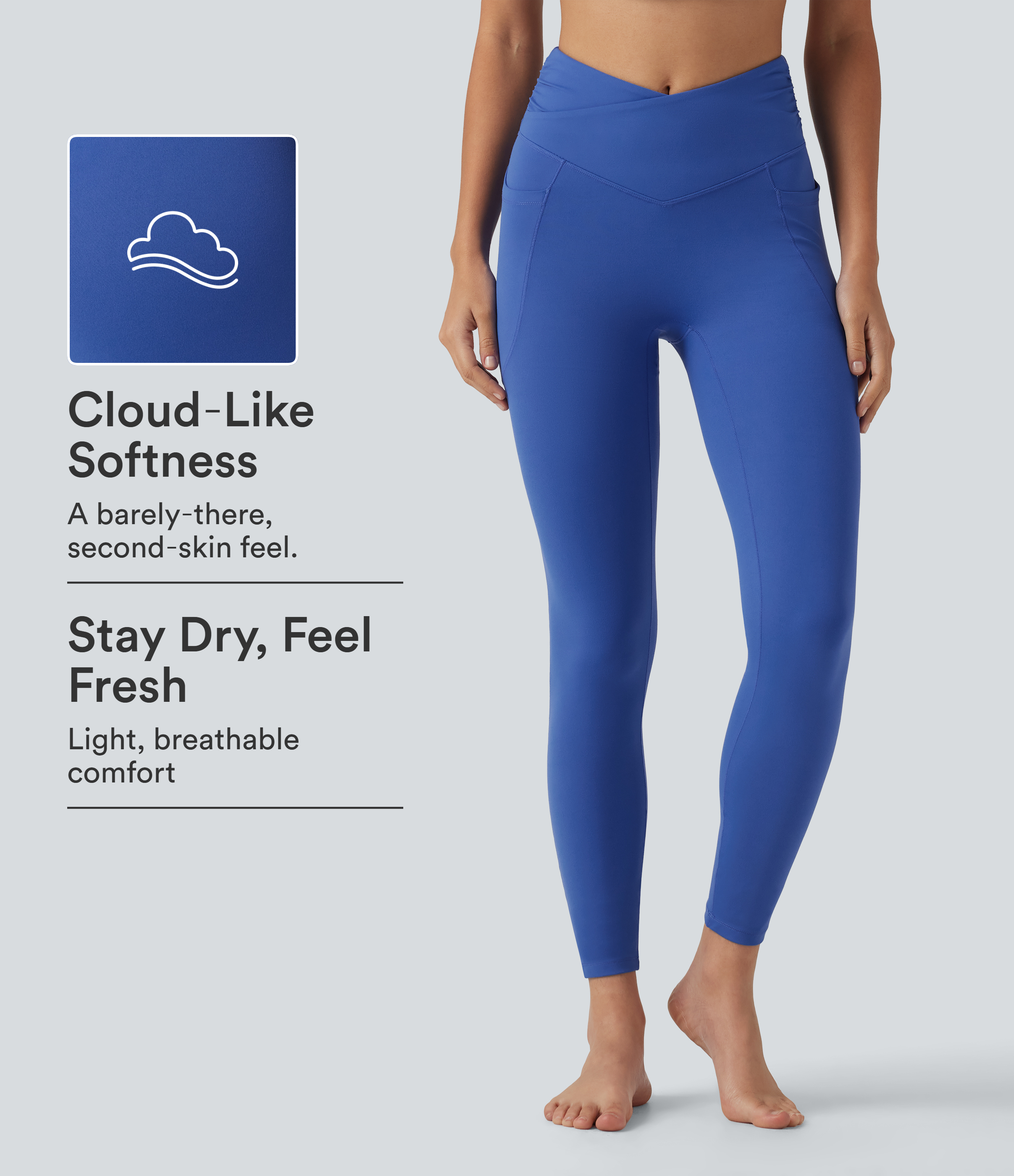 SoftlyZero™ High Waisted Crossover Ruched InstantCool Yoga Leggings with Pockets-UPF50+