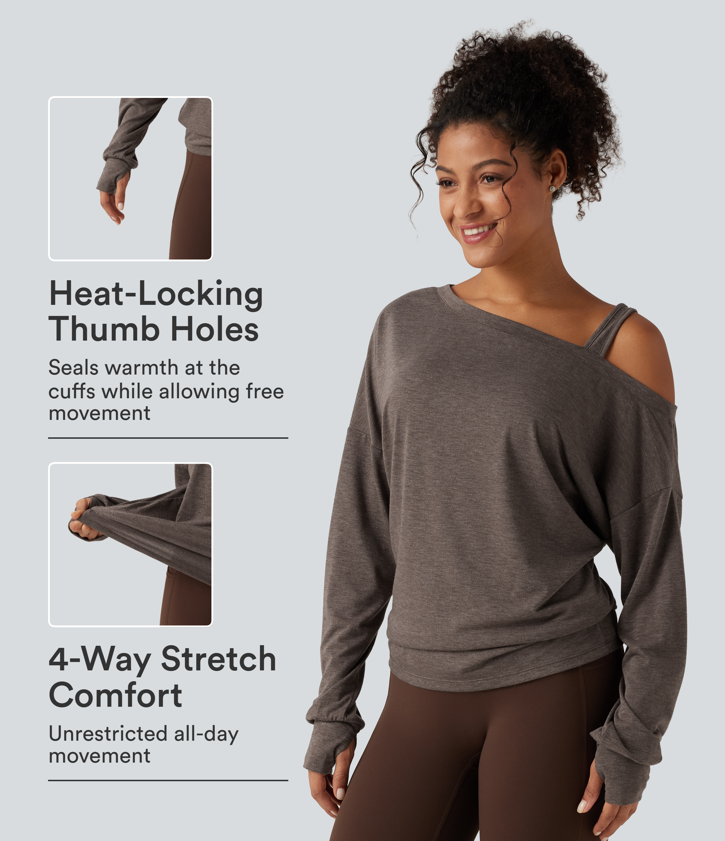 One Shoulder Long Sleeve Thumb Hole Yoga Sports Top