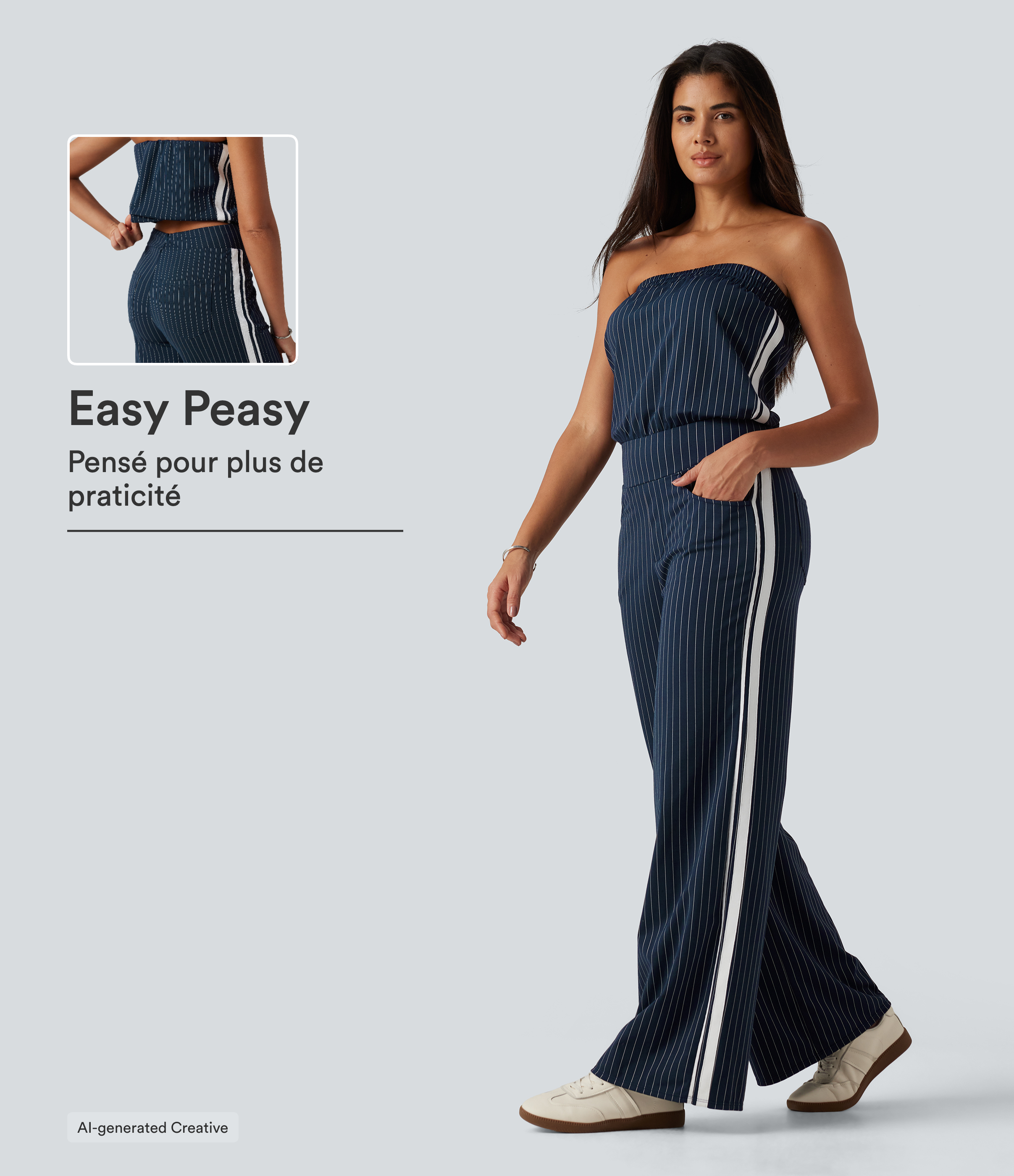 Tube Side Stripe InstantCool Straight Leg Casual Jumpsuit with Pockets-Easy Peezy Edition