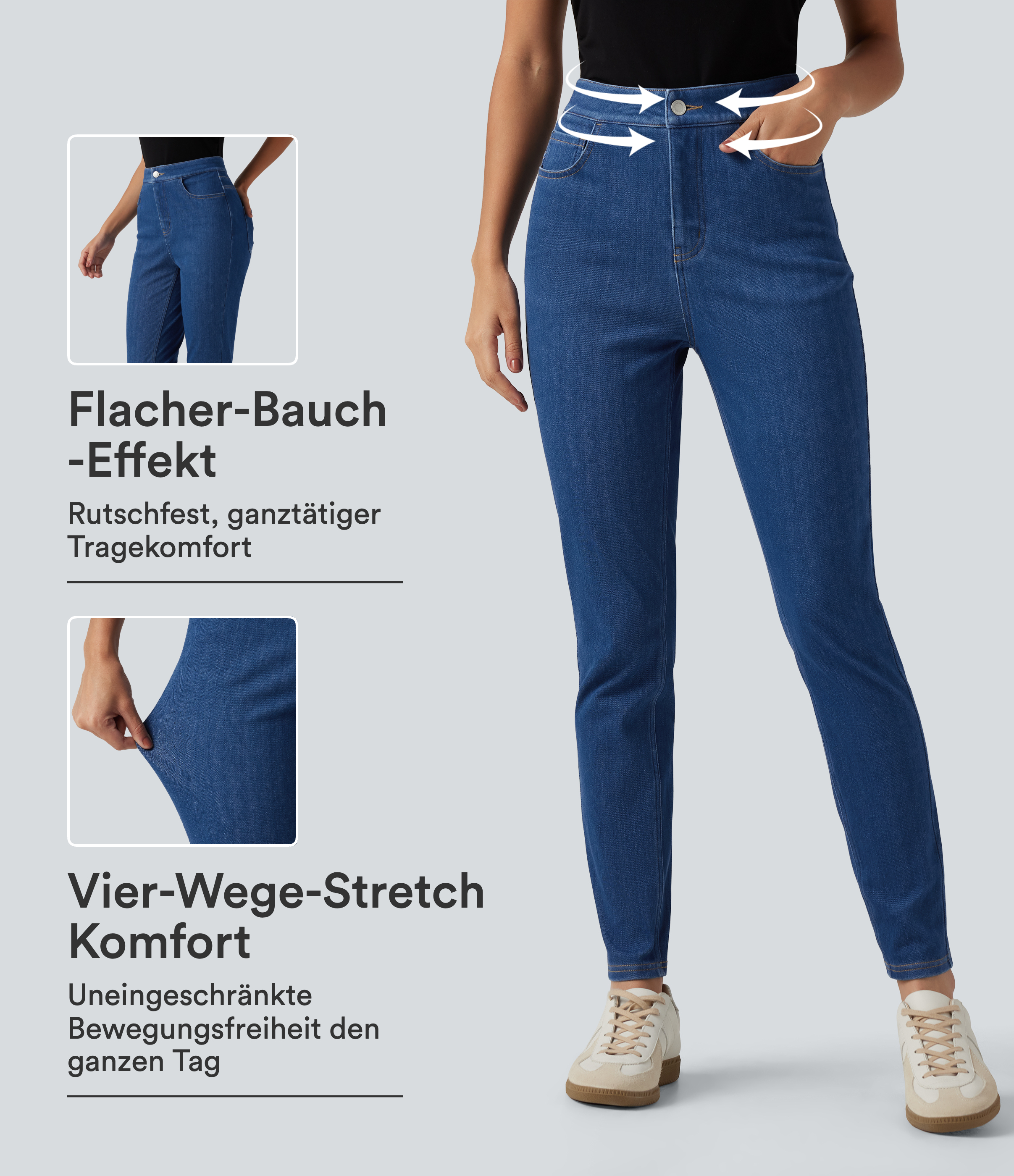 Halara Flex™ - Lässige Jeans mit hohem Bund, mehreren Taschen und Bauchkontrolle
