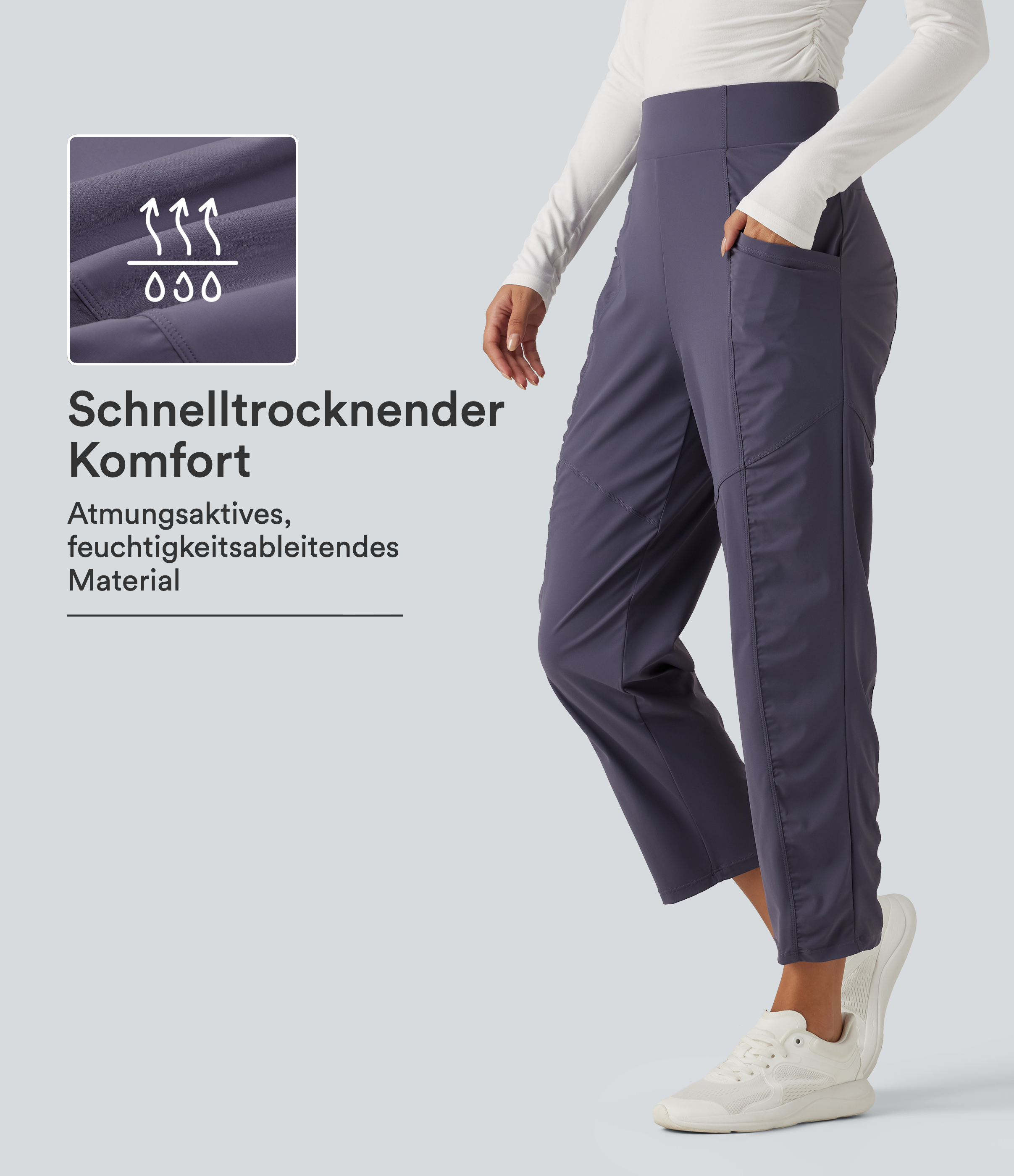 Schmal zulaufende, geraffte Laufhose mit hohem Bund und Seitentaschen - schnelltrocknend