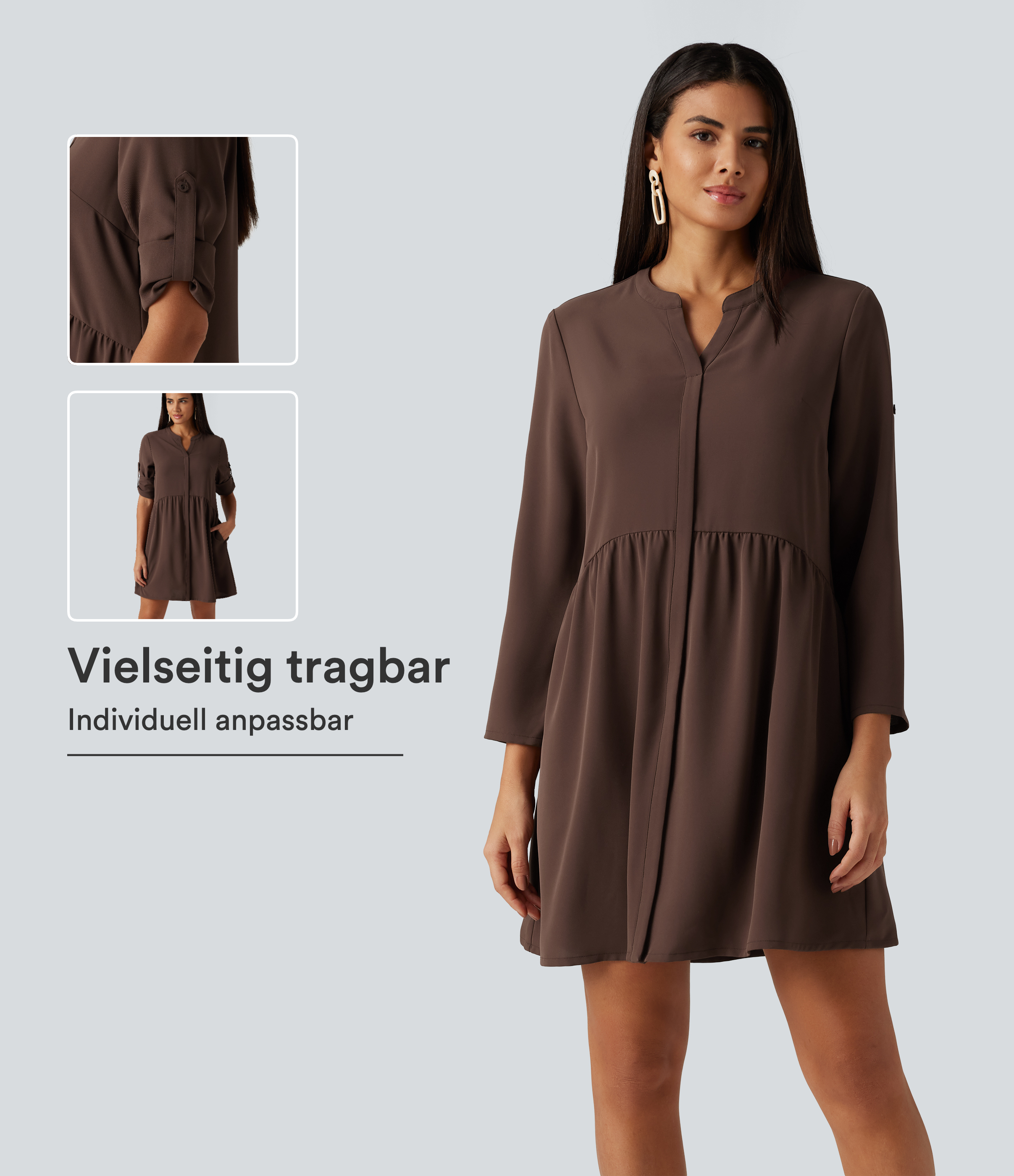 Lässiges Hemd-Minikleid mit Reverskragen, Seitentaschen und langen Ärmeln