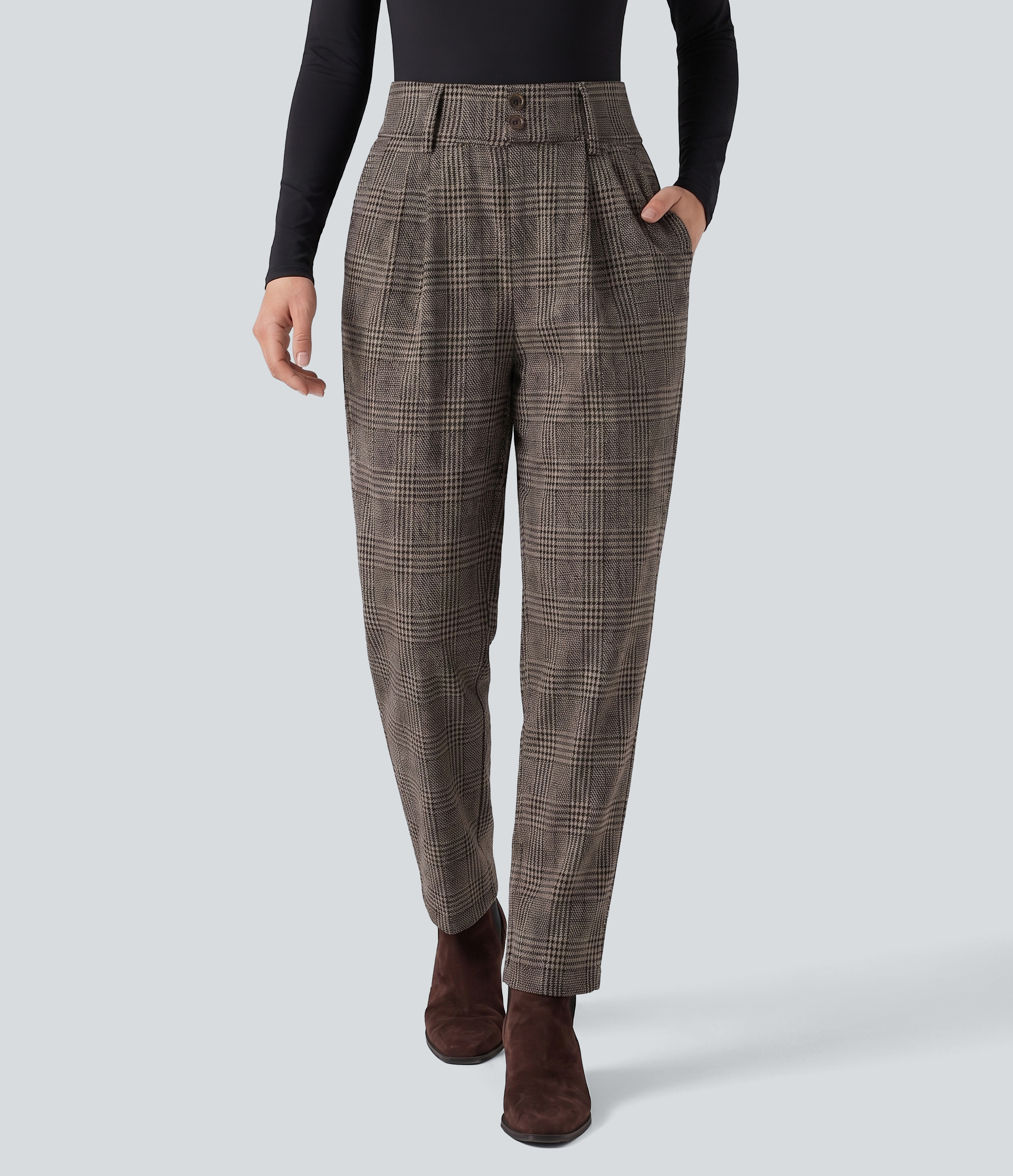 Halara Flex™ High Waisted Tapered Houndstooth Plaid Work Pants with Pockets