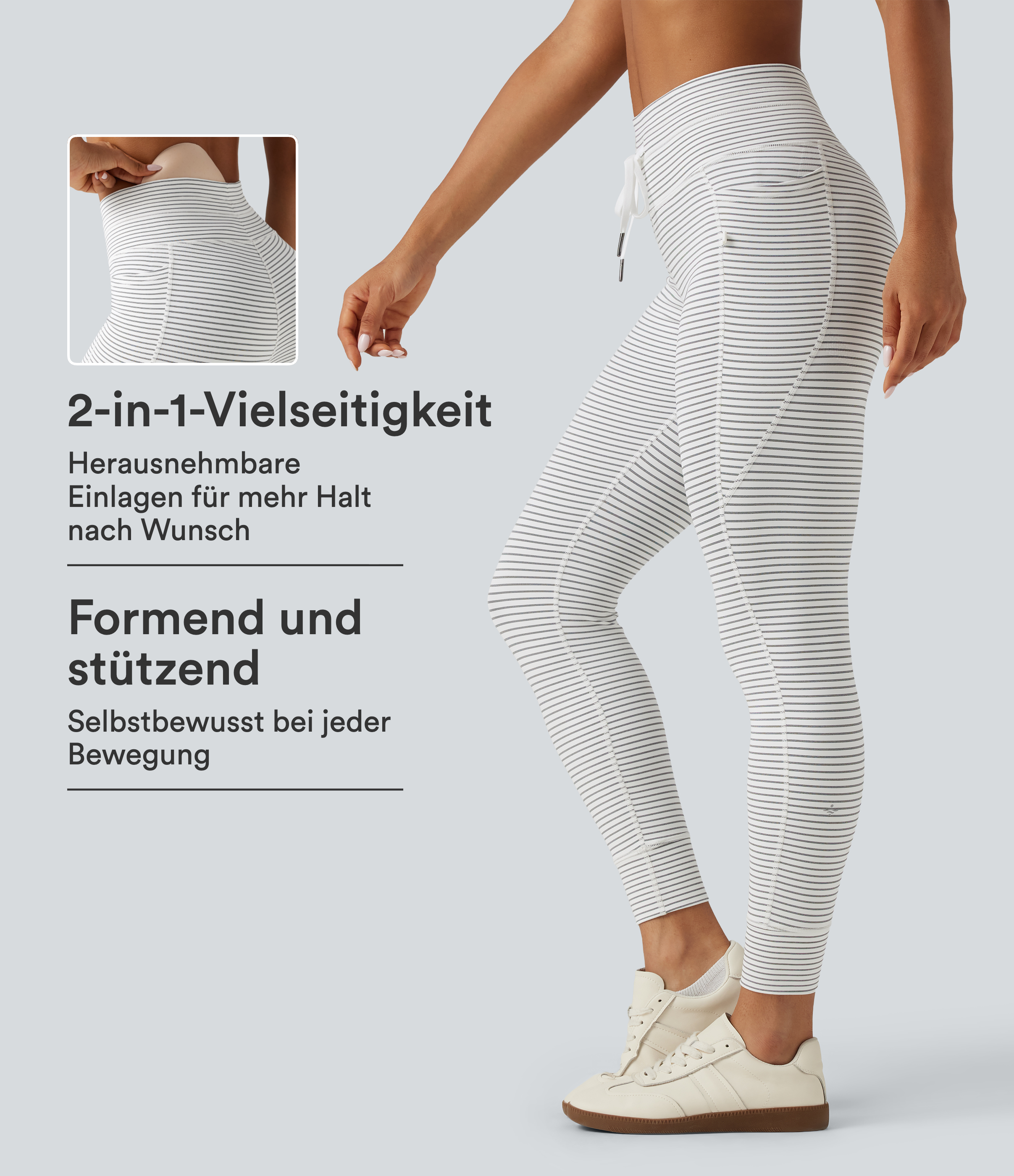Zebra Ripple Yoga-Leggings mit hohem Bund, Seitentaschen, Kordelzug und Streifen - Po-Lifting / 1
