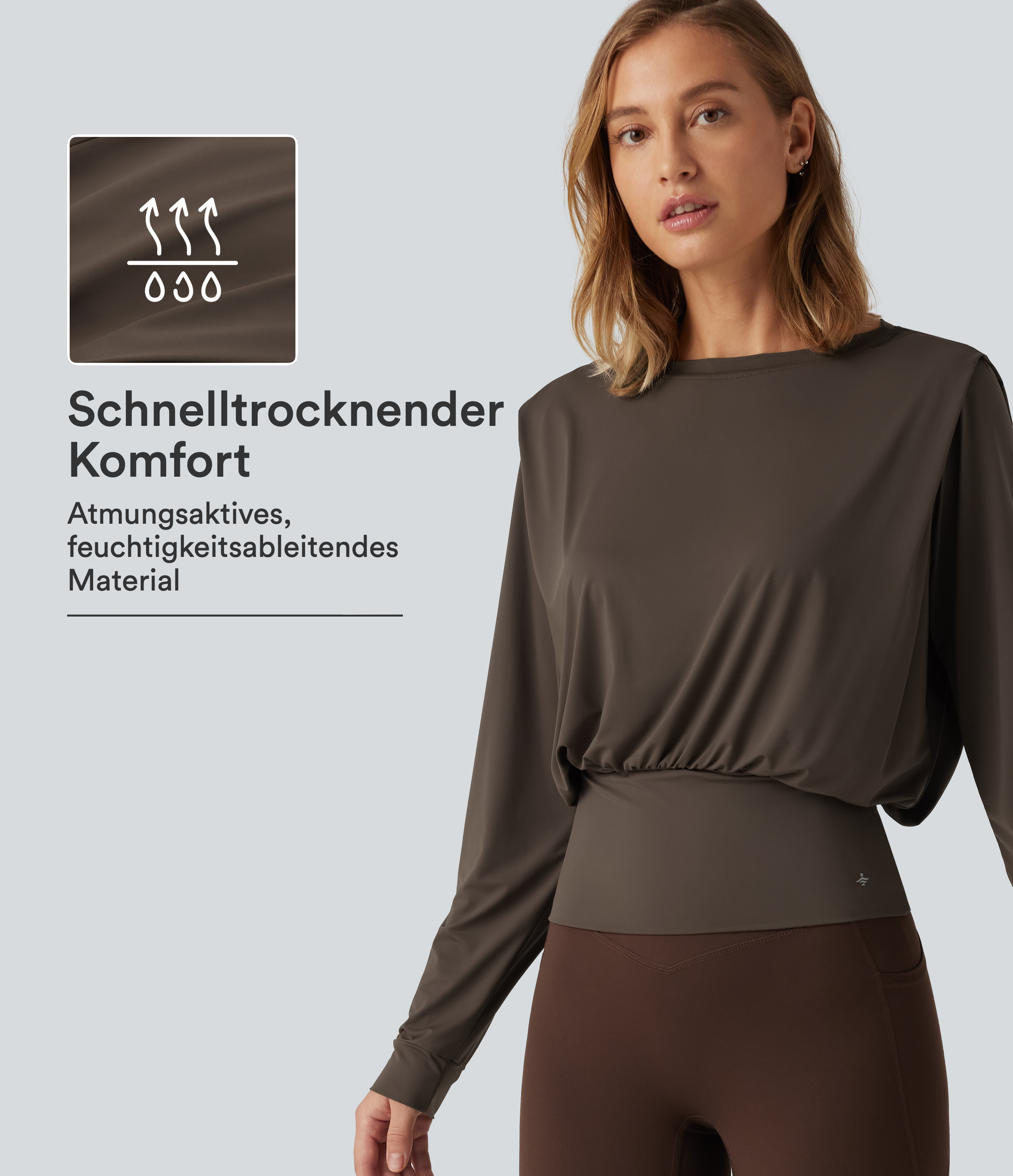 Yoga-Sport-Top mit Rundhalsausschnitt, langen Ärmeln und IstantCool - schnelltrocknend