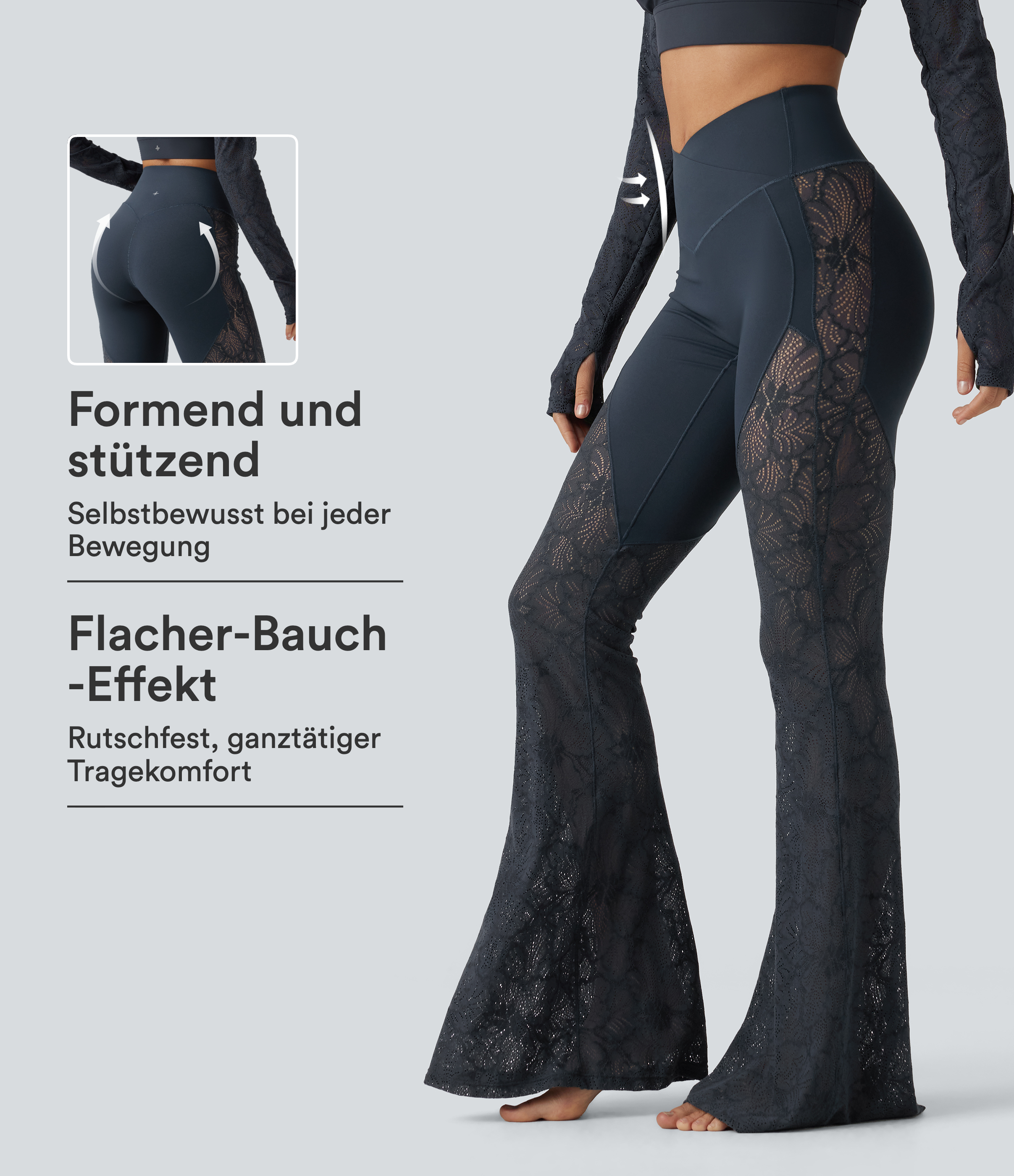 Halara UltraSculpt™ - Ausgestellte Yoga-Leggings mit hohem Crossover-Bund, Seitentaschen, Bauchkontrolle und Kontrastspitze