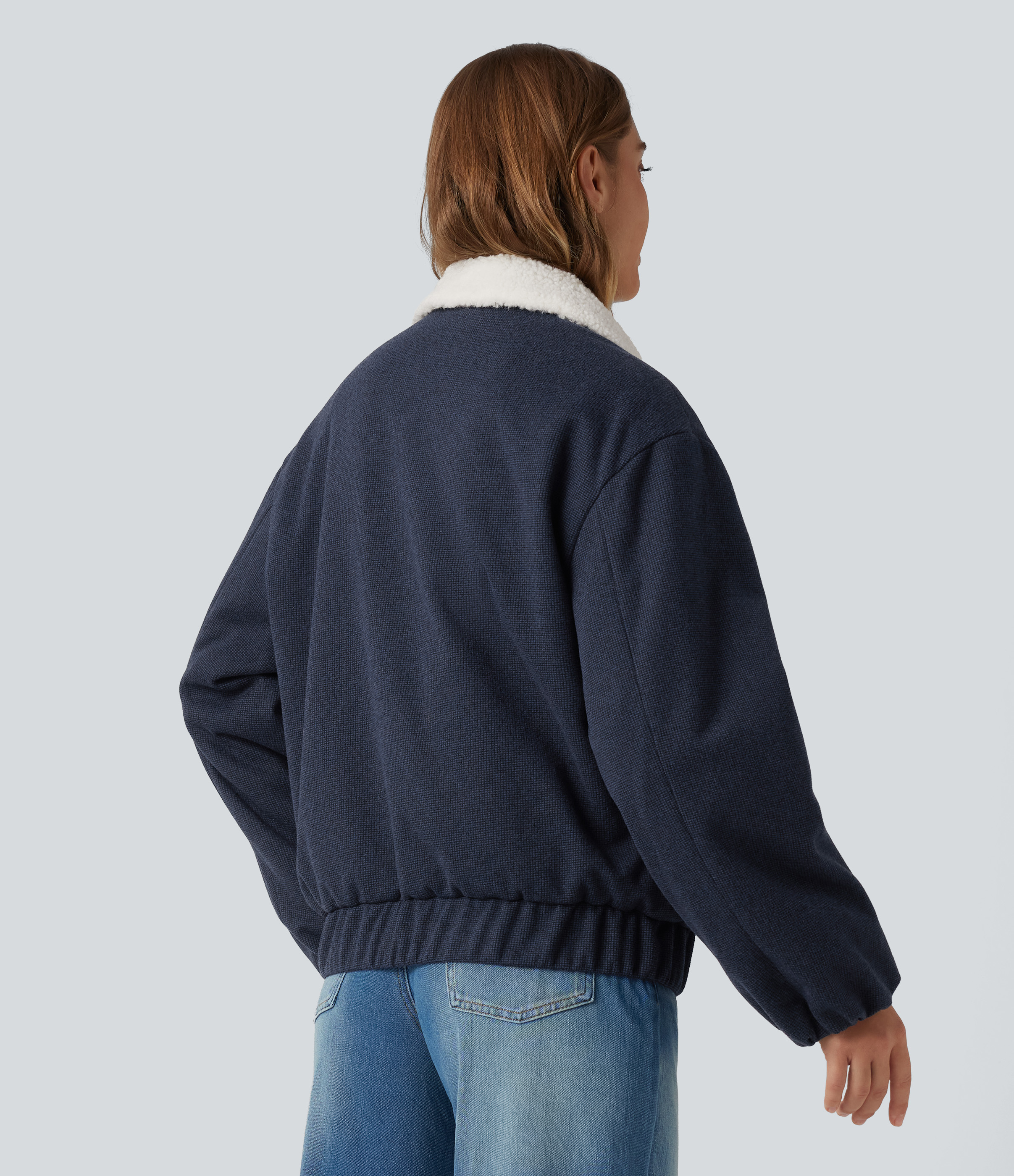 Coastal Fog Blue Collared Plaid Long Sleeve Casual Jacket with Pockets / 2