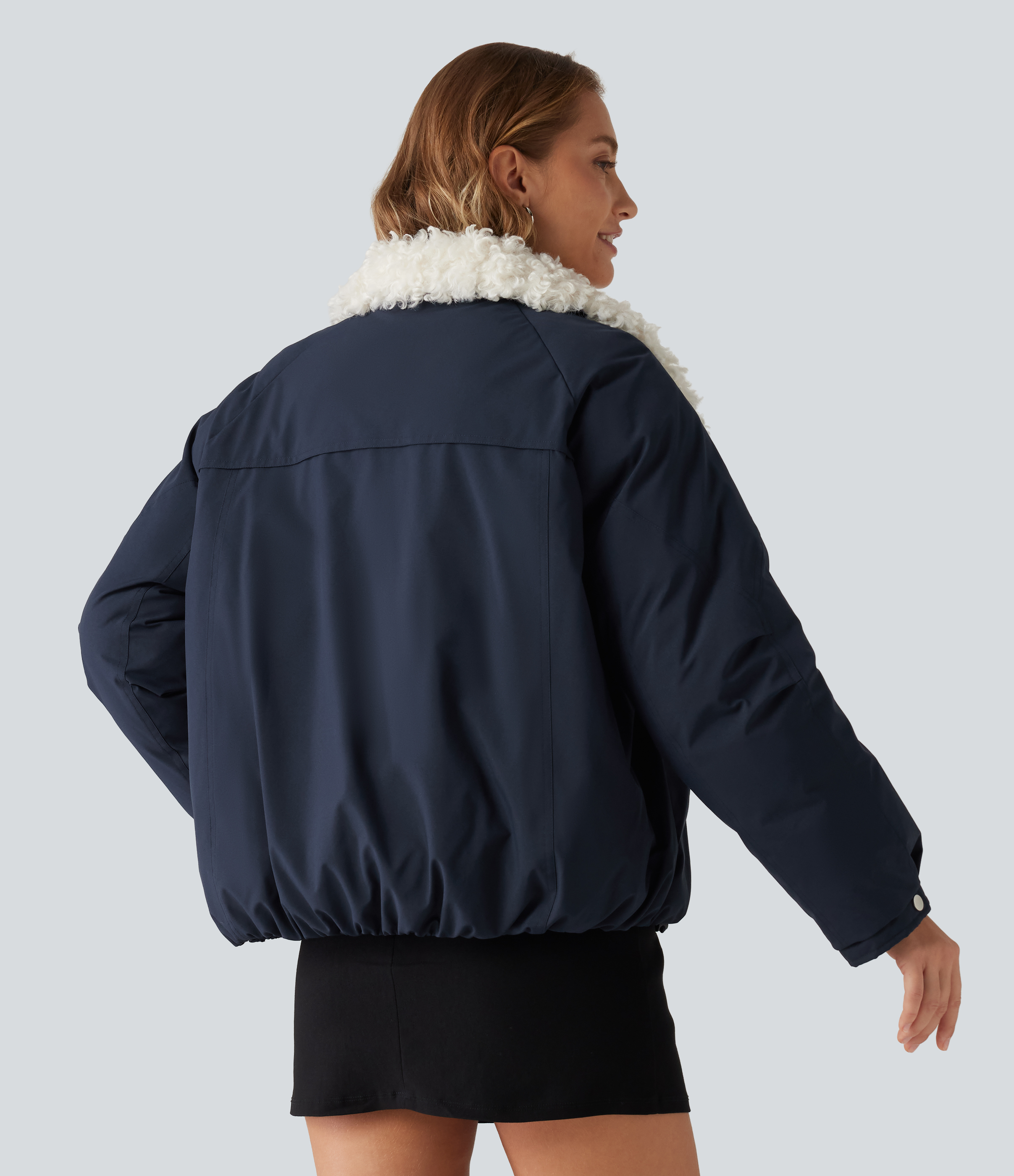 Navy Collared Long Sleeve Casual Padded Jacket with Pockets / 2