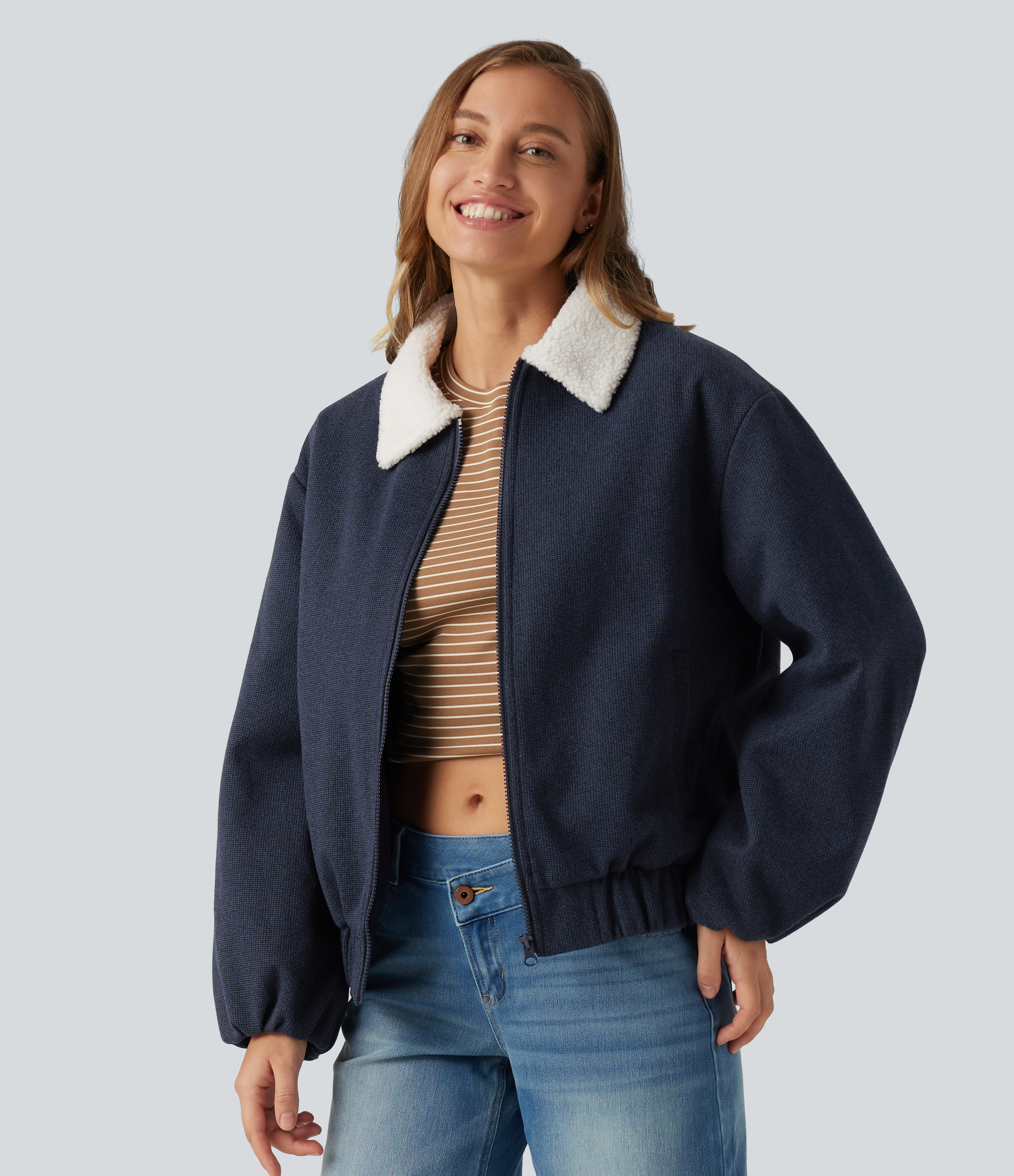 Collared Plaid Long Sleeve Casual Jacket with Pockets