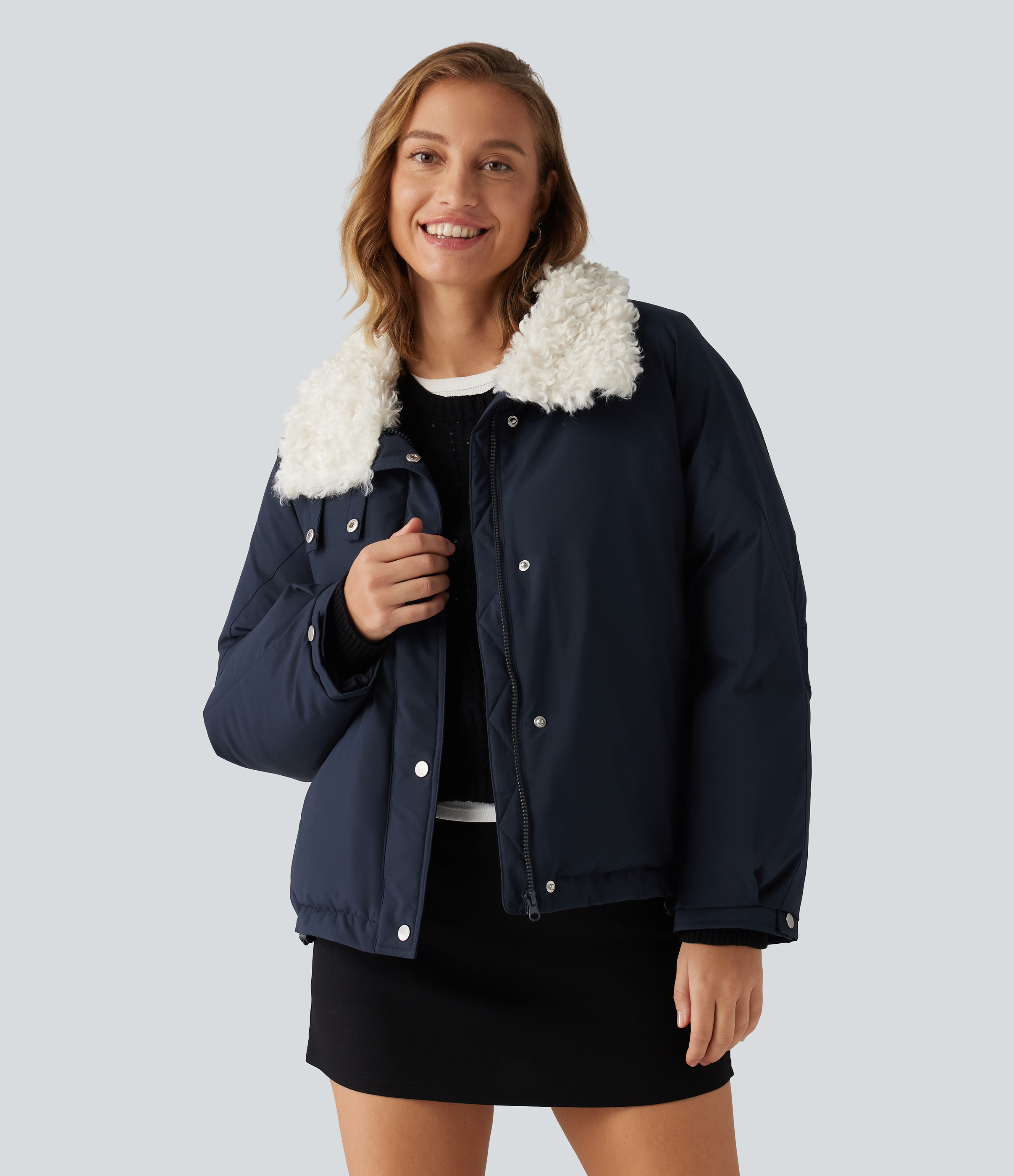 Collared Long Sleeve Casual Padded Jacket with Pockets