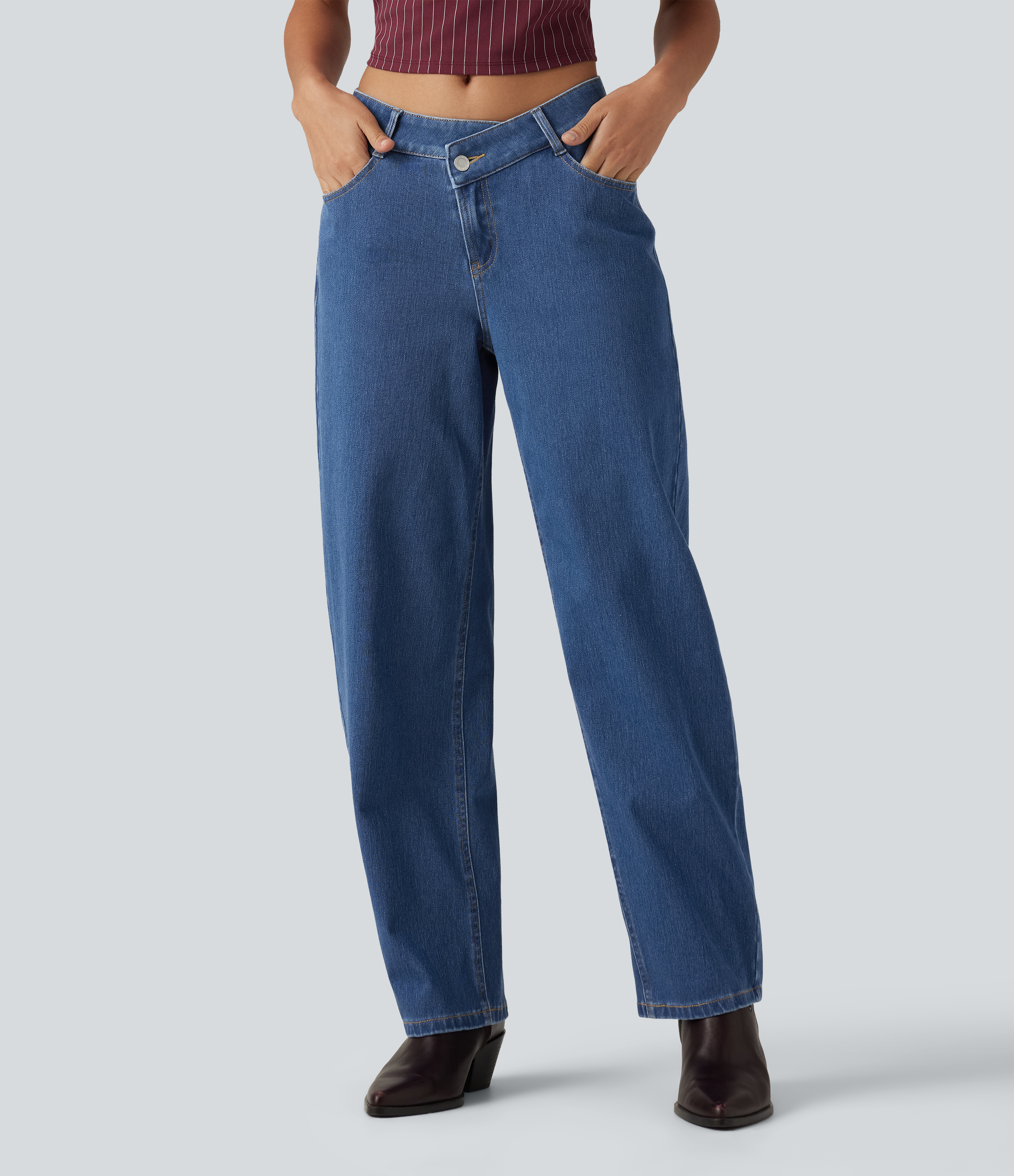 Jean Halara Flex™ à taille mi-haute, coupe barrel asymétrique avec poches