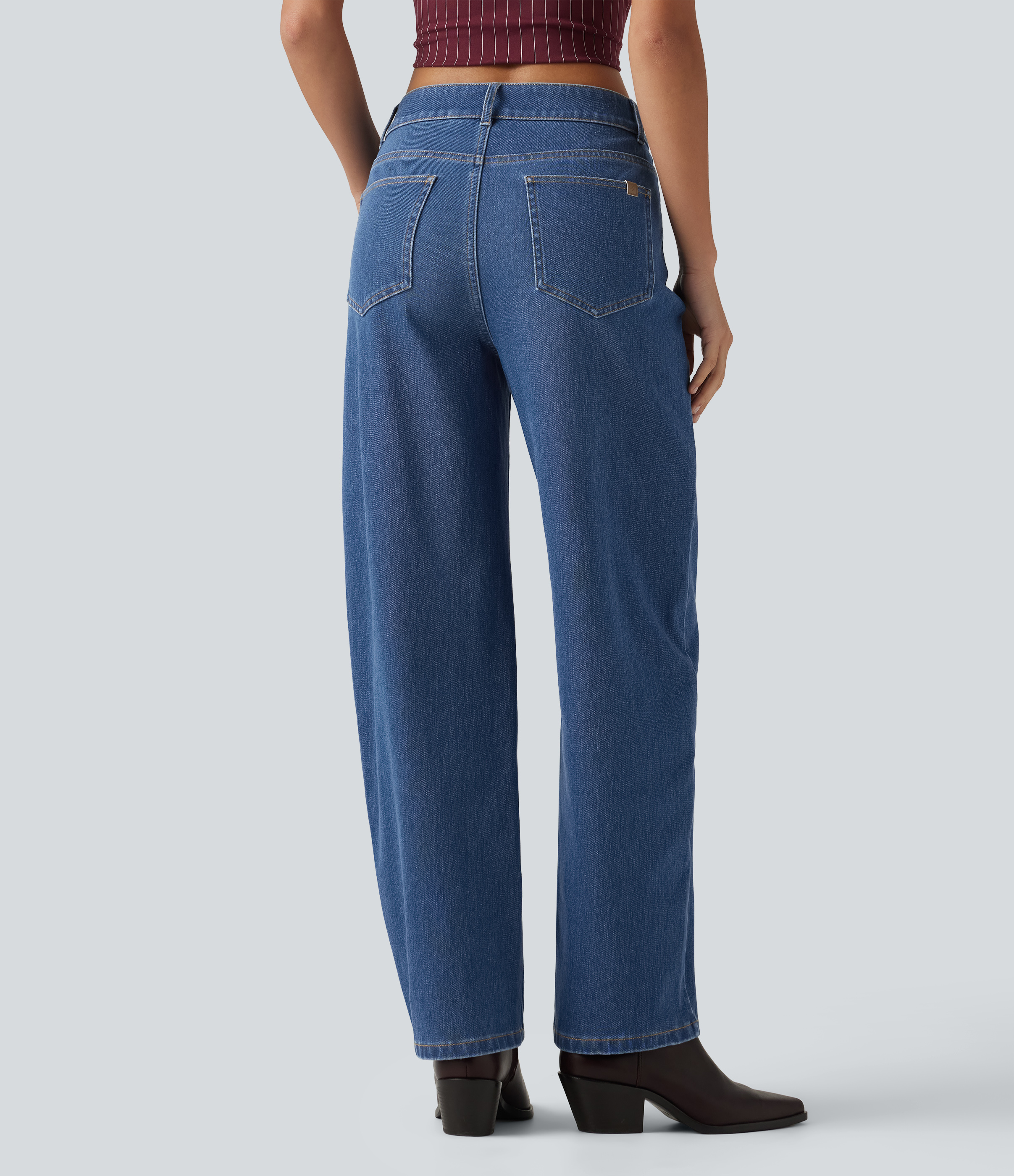 Gulf Stream Blue Denim Halara Flex™ Mid Rise Asymmetric Barrel Leg Casual Jeans with Pockets / 2