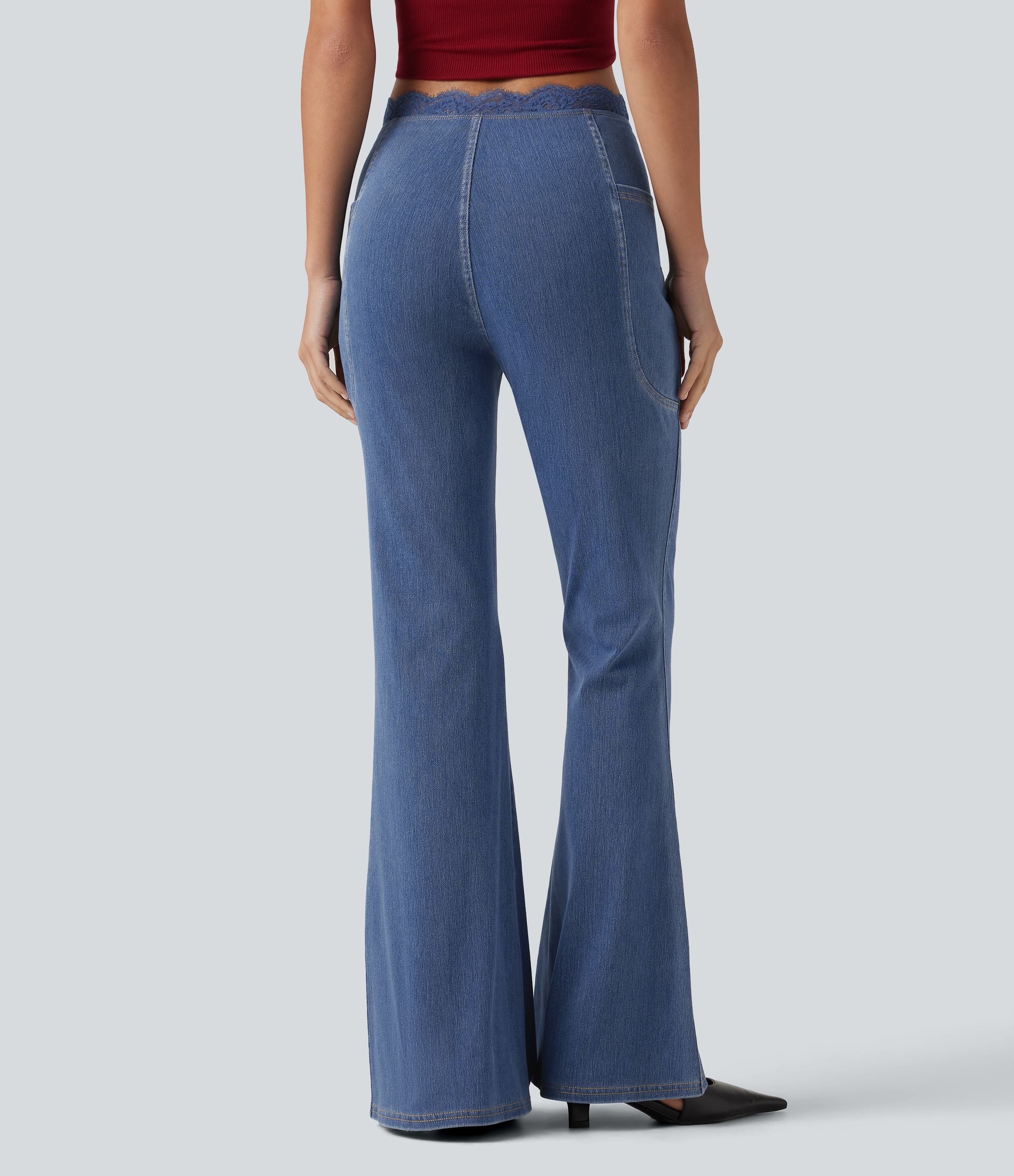 Tide Blue Denim Halara Flex™ Mid Rise Flare Contrast Lace Casual Jean with Pockets / 2