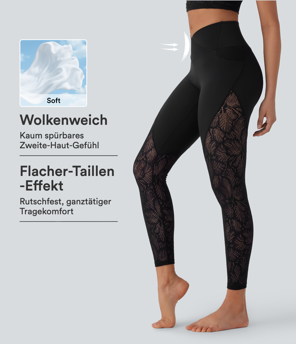 Softlyzero™ - 7/8-Crossover-Yoga-Leggings mit Kontrastspitze, hohem Bund und Seitentaschen