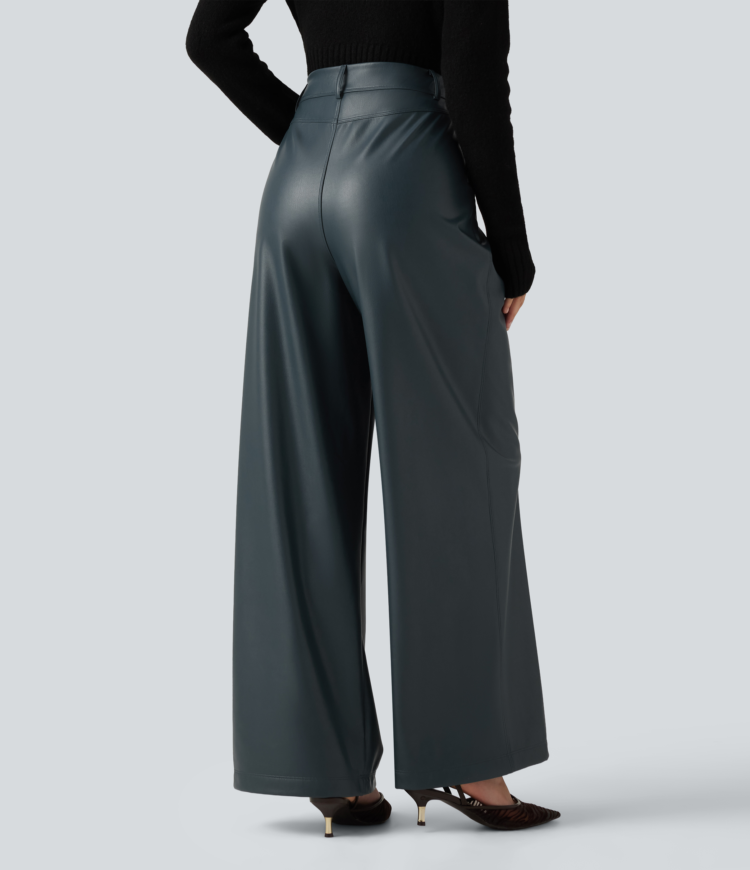 Stratified Sea Lässige Fleece-Hose aus elastischem Kunstleder mit hohem Bund, Seitentaschen und weitem Bein / 2