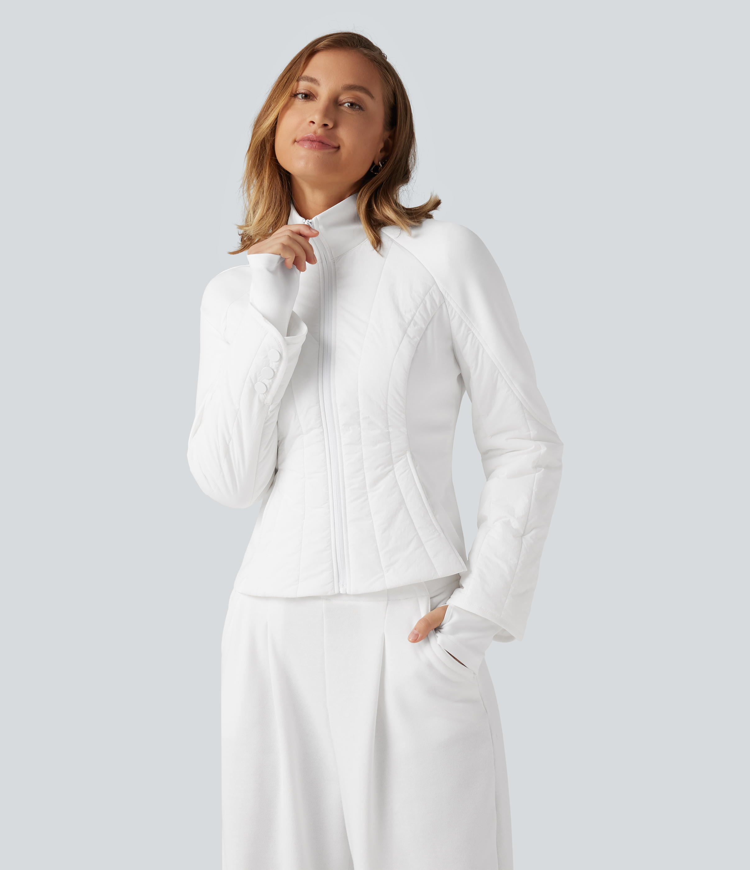 Mock Neck Long Sleeve Casual Padded Jacket with Pockets