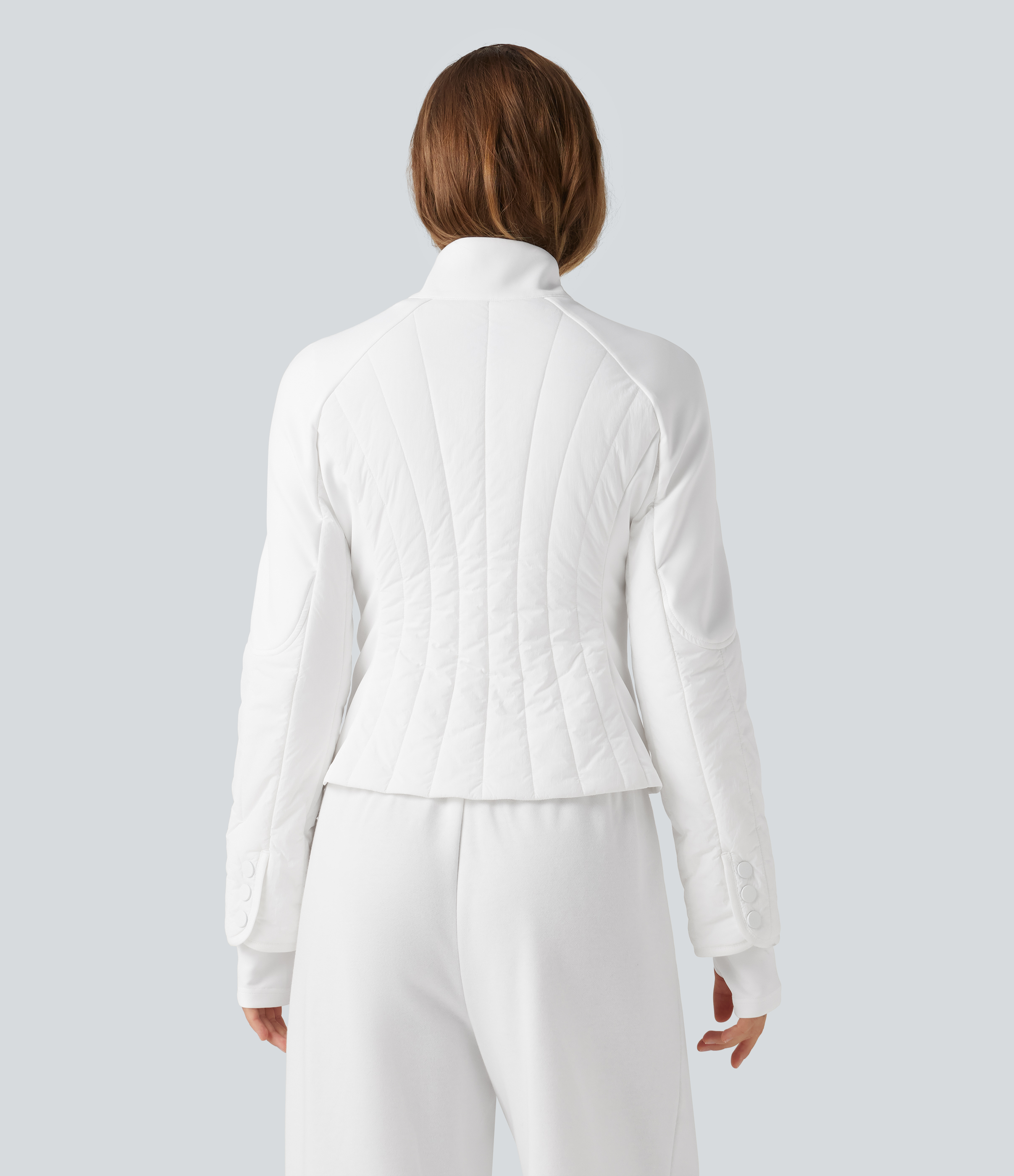 Wispy Clouds Mock Neck Long Sleeve Casual Padded Jacket with Pockets / 2