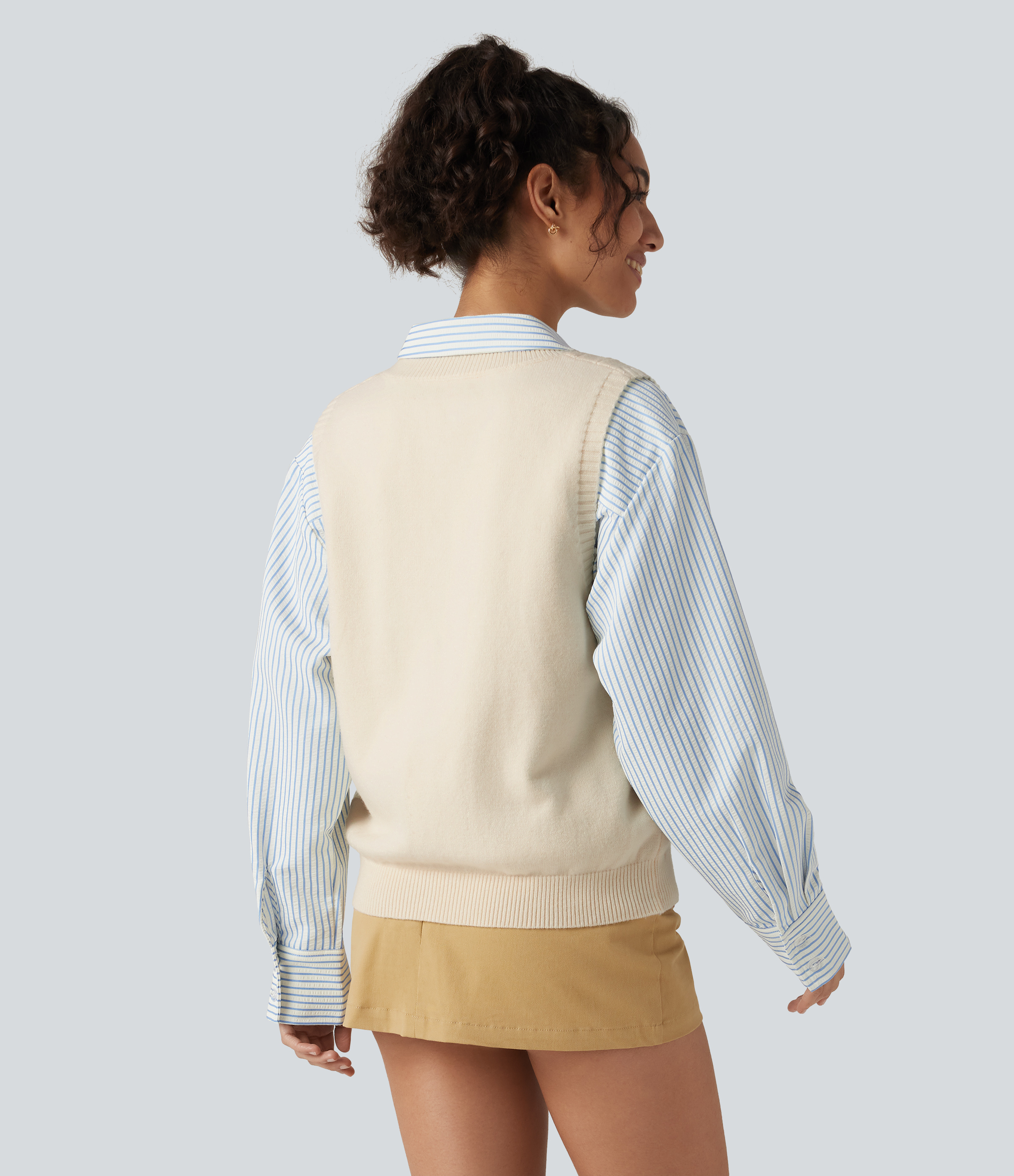Almond Milk V Neck Casual Sweater Vest / 2