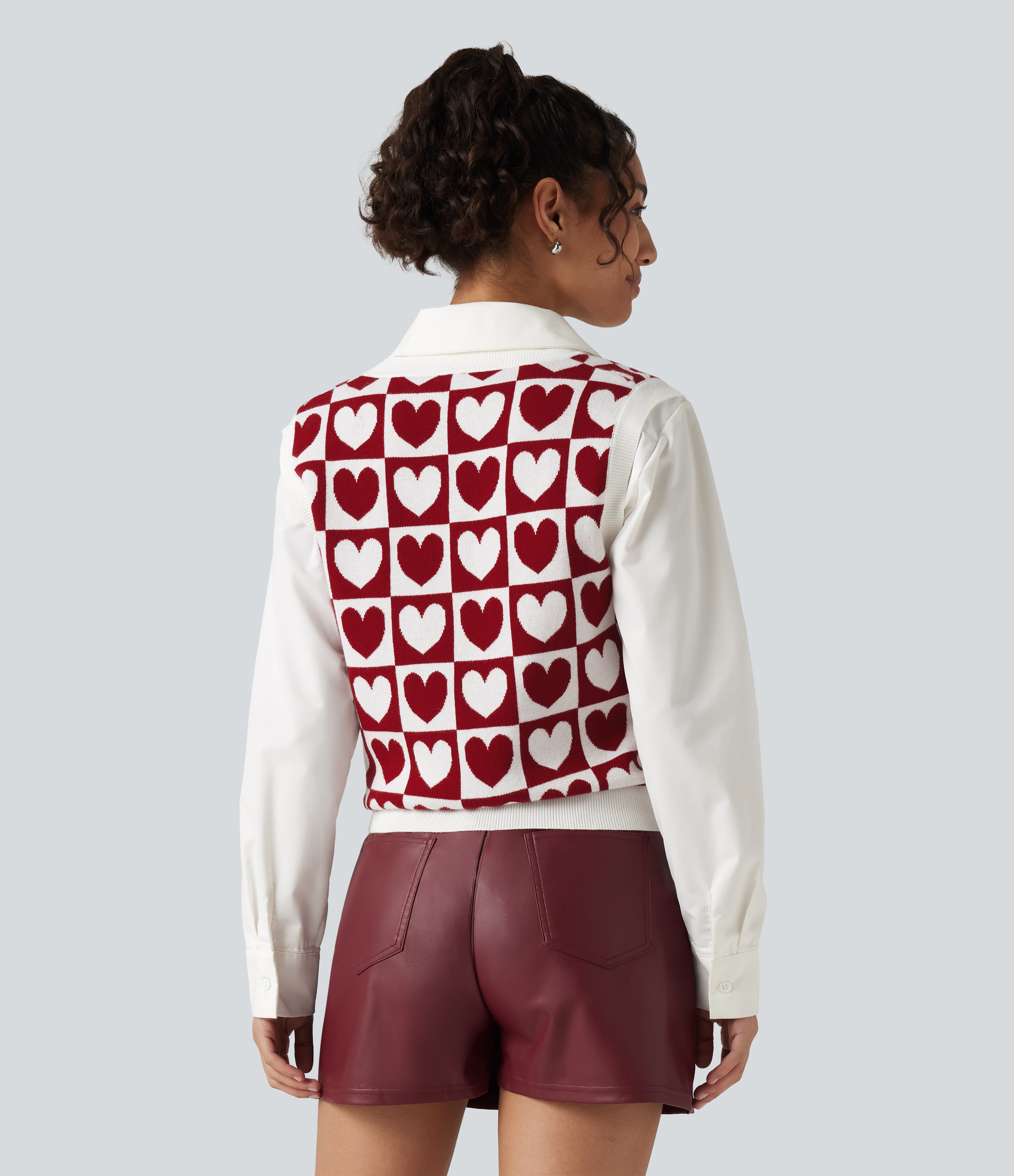 Cherry Heart Check Gilet in maglia casual con scollo a V / 2