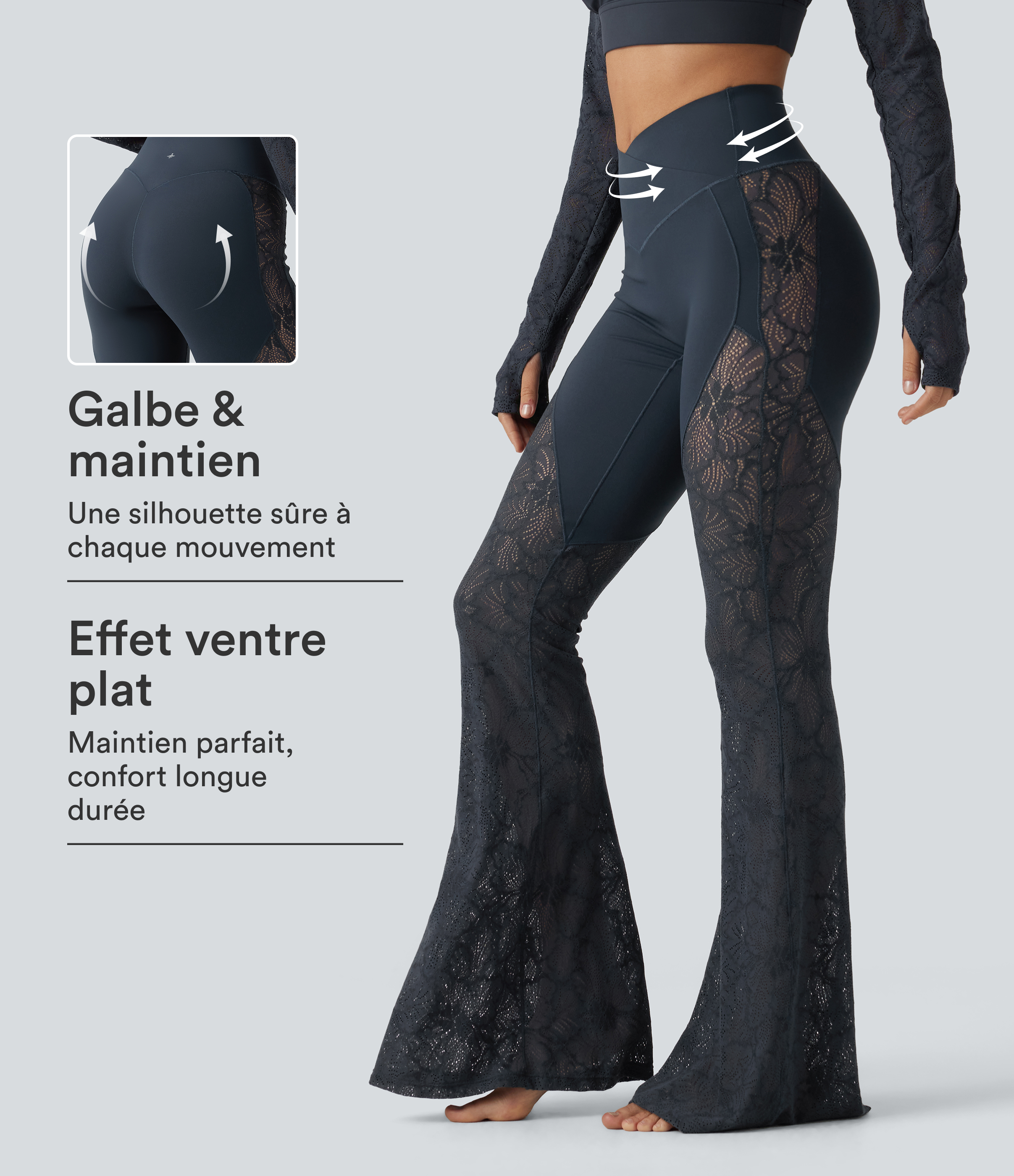 Legging de yoga flare Halara UltraSculpt™ taille haute croisé gainant avec dentelle contrastée et poches