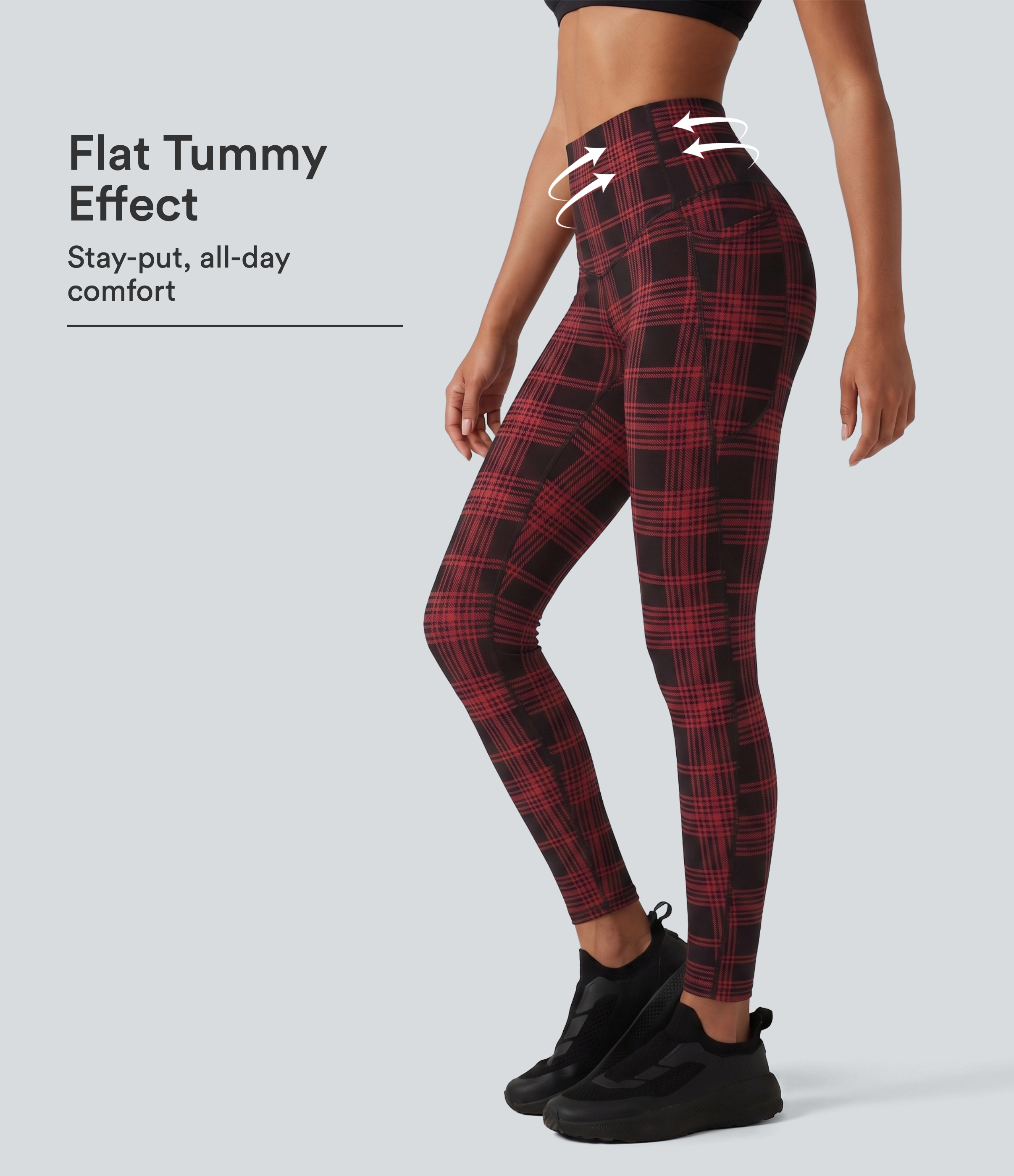 Halara UltraSculpt™ Plaid Print High Waisted Tummy Control Running Leggings with Pockets