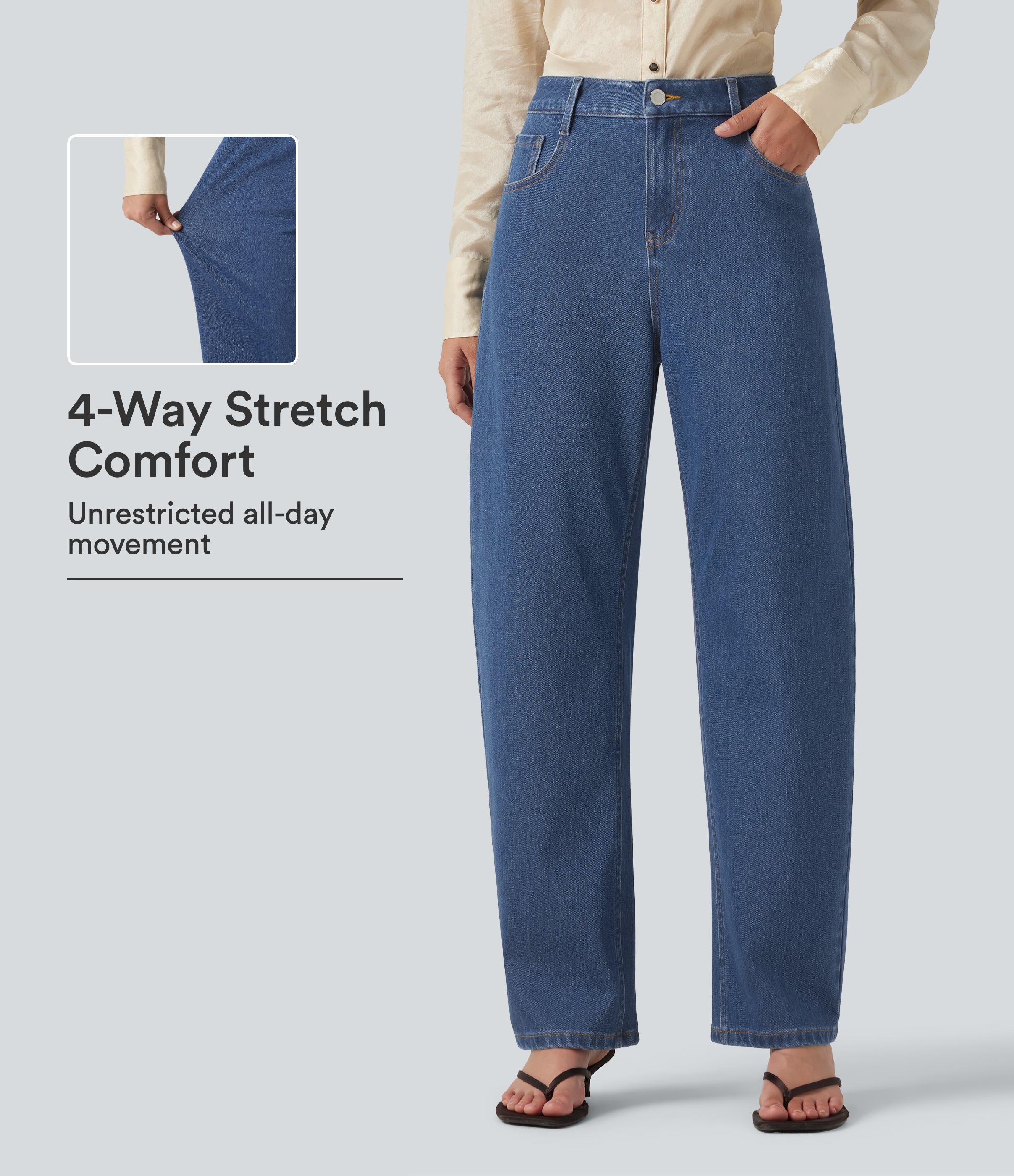 Halara Flex™ Mid Rise Barrel Leg Casual Jeans with Pockets