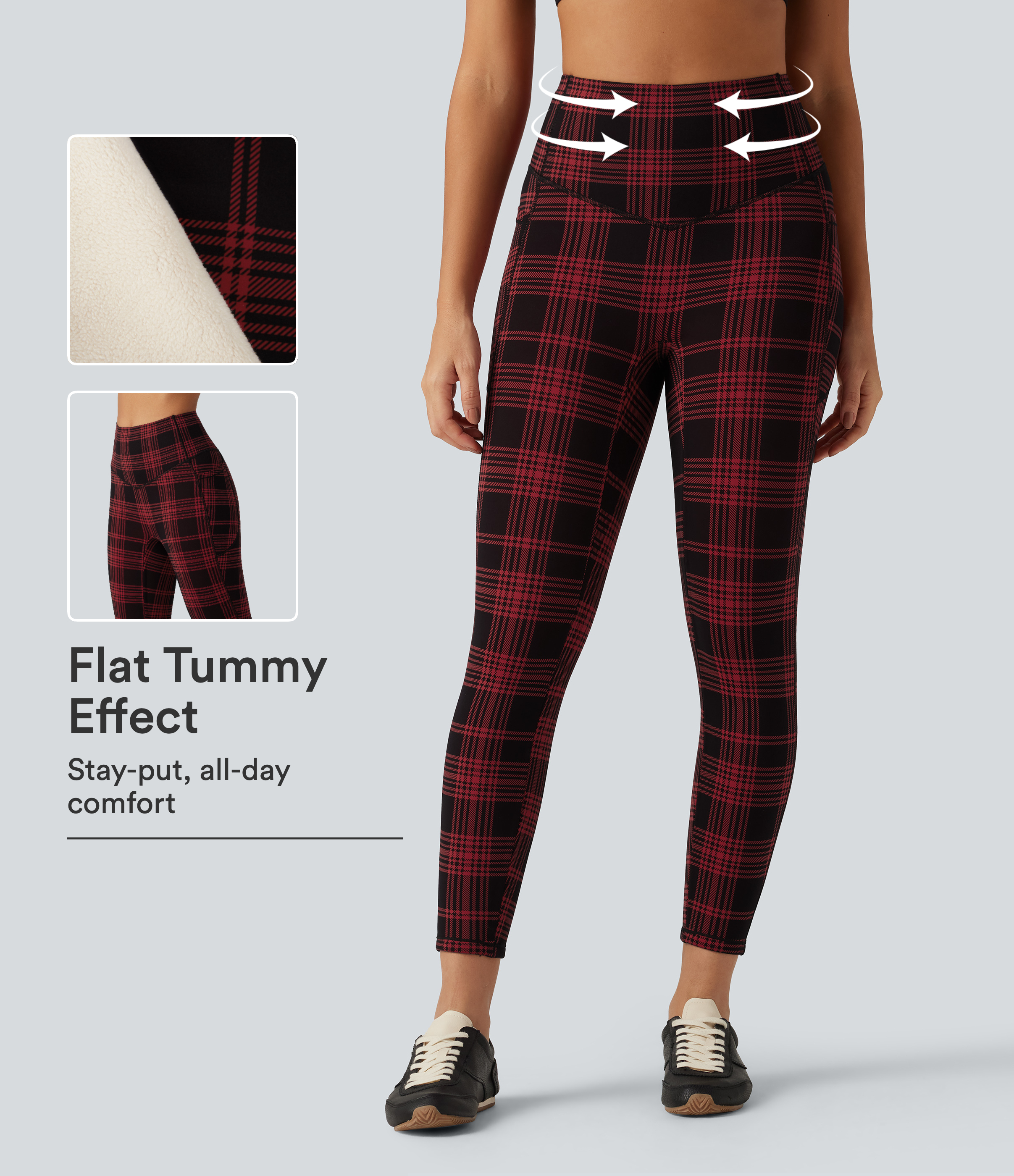 Halara UltraSculpt™ Plaid Print High Waisted Tummy Control Fleece Workout Leggings with Pockets
