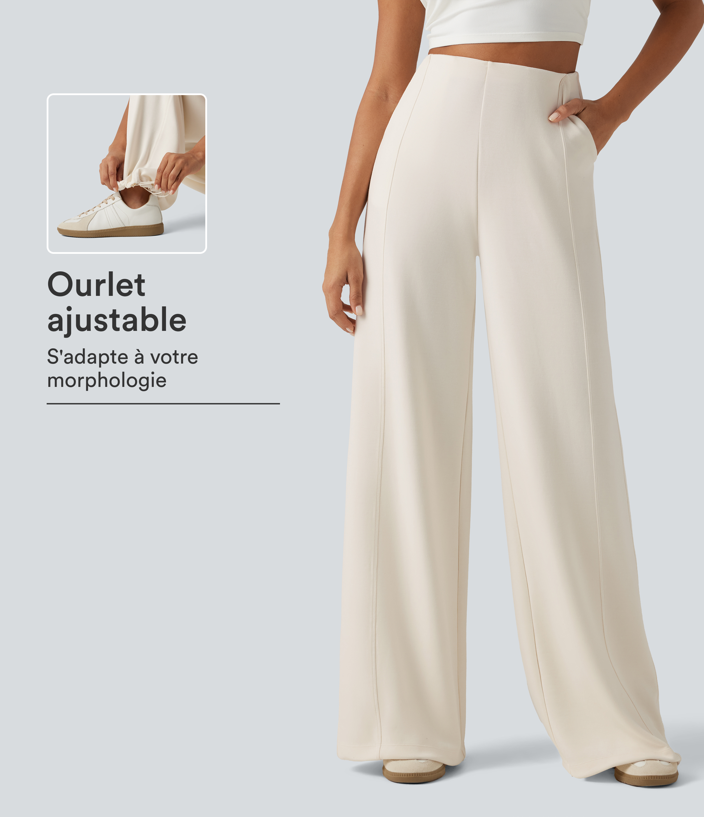 Milk Tea Apricot Pantalon de jogging taille haute coupe large avec poches / 1