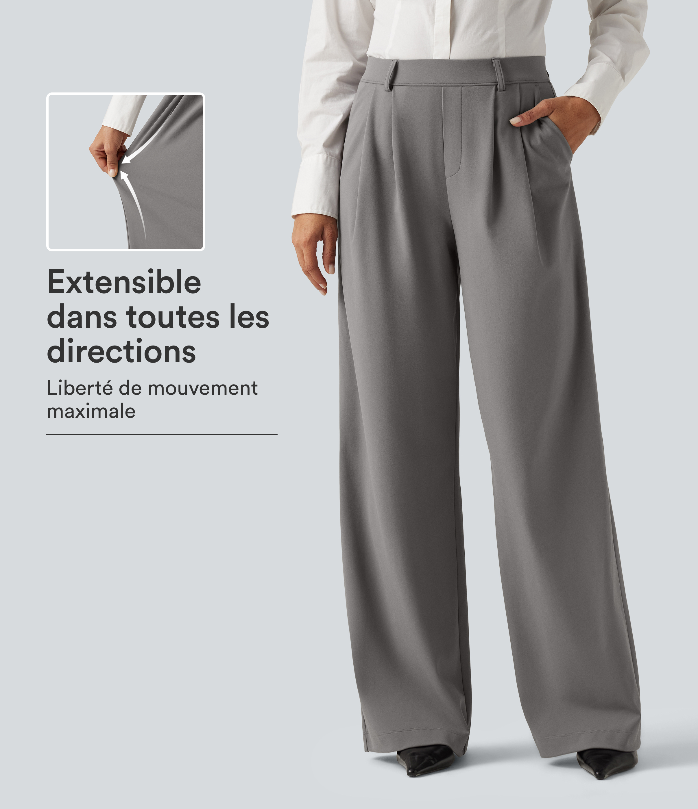 Pantalon de bureau Halara Flex™ DayStretch taille haute plissé coupe large avec poches