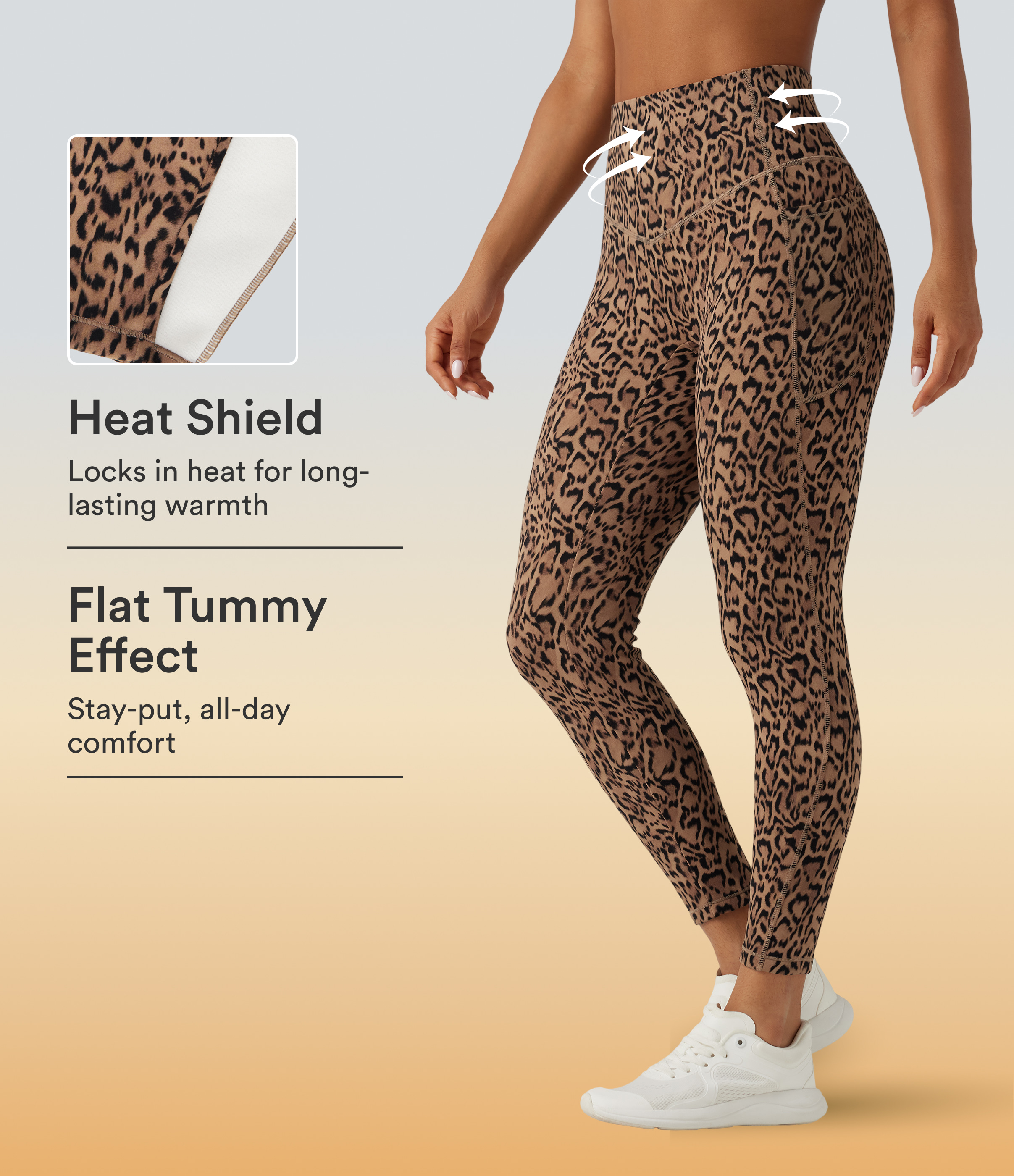 Halara UltraSculpt™ Leopard Print High Waisted Tummy Control Fleece Workout Leggings with Pockets
