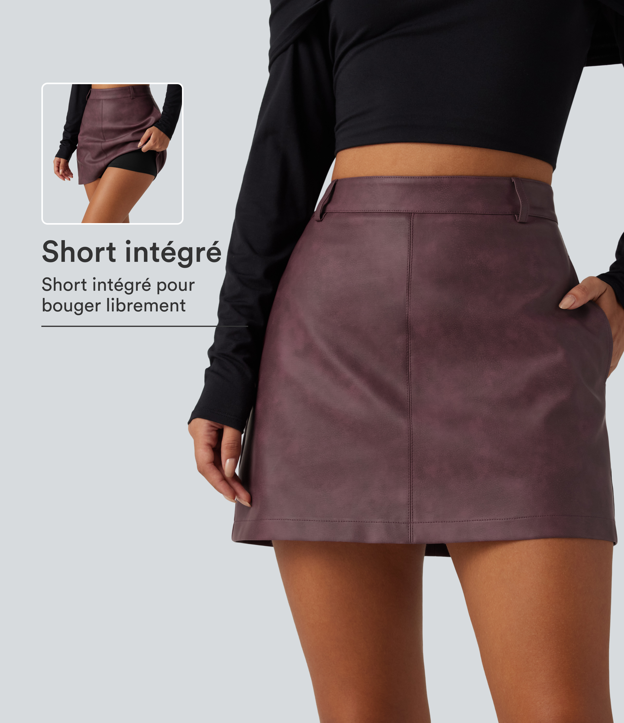 Jupe-short mini en simili taille haute coupe trapèze