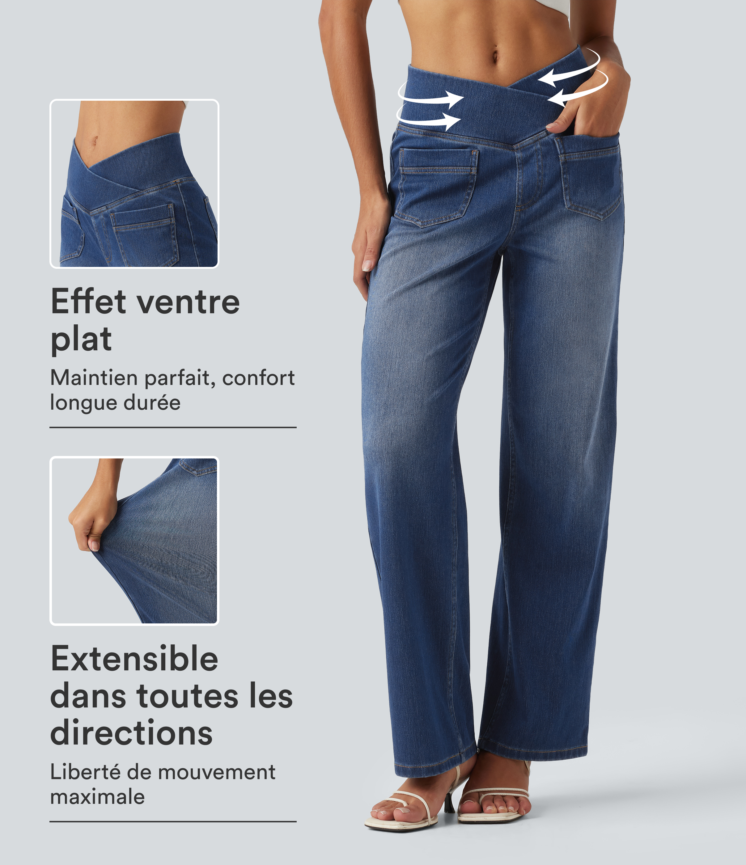 Jean droit Halara Flex™ taille haute croisée gainant avec poches