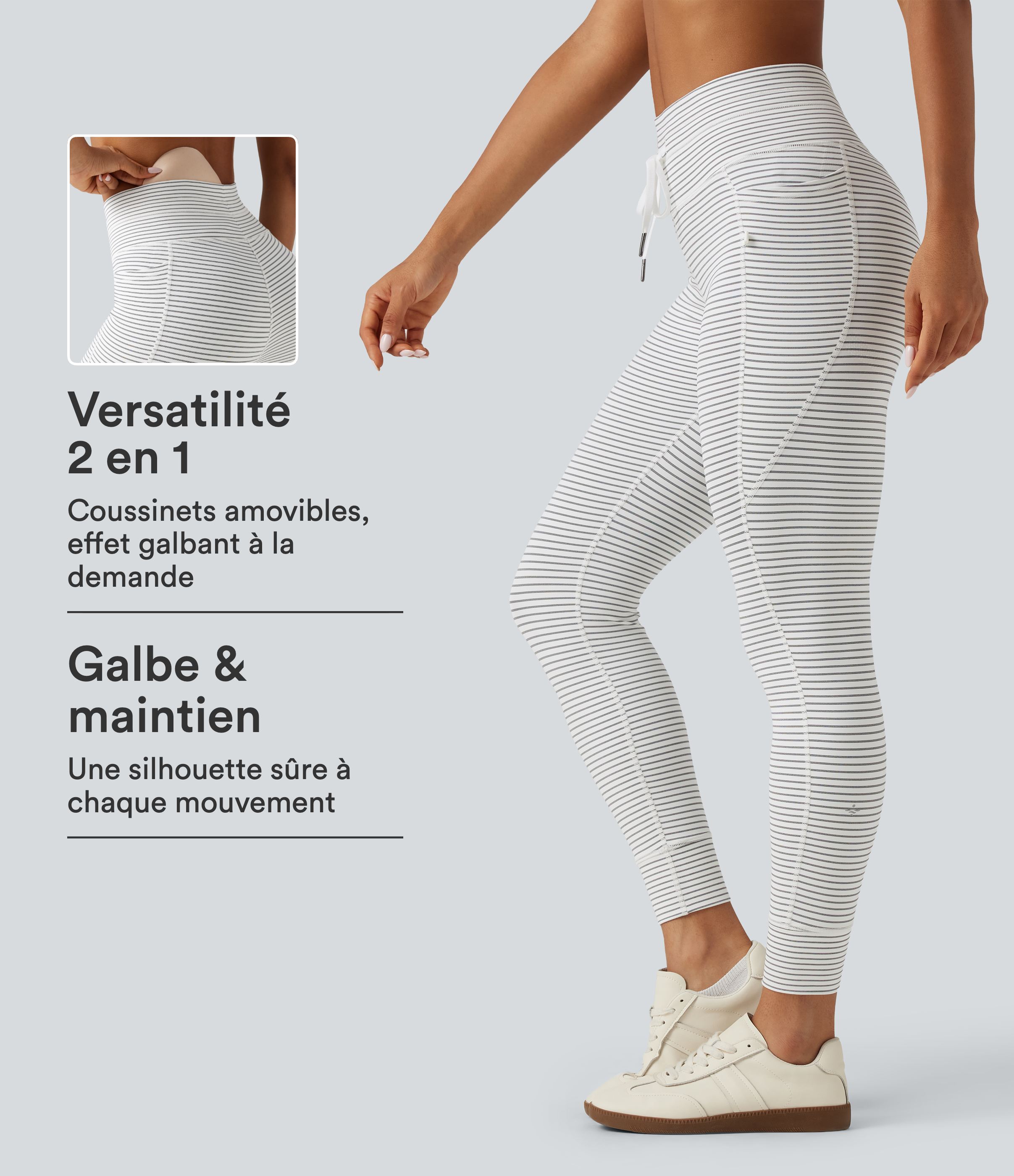 Zebra Ripple Legging de yoga rayé taille haute à effet liftant fessiers et cordon de serrage avec poches / 1