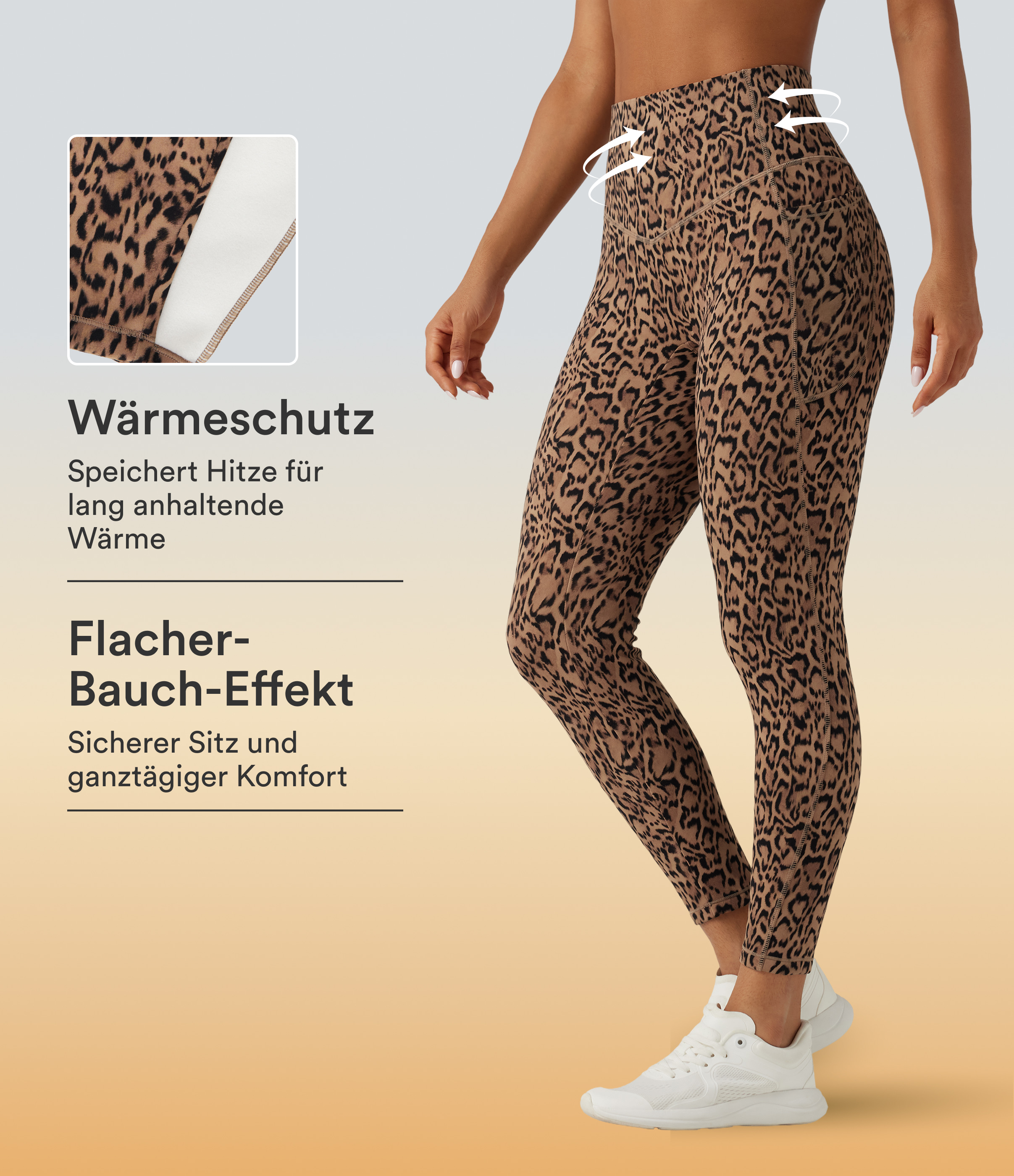 Halara UltraSculpt™ - Fleece-Workout-Leggings mit hohem Bund, Seitentaschen, Bauchkontrolle und Leopardenmuster