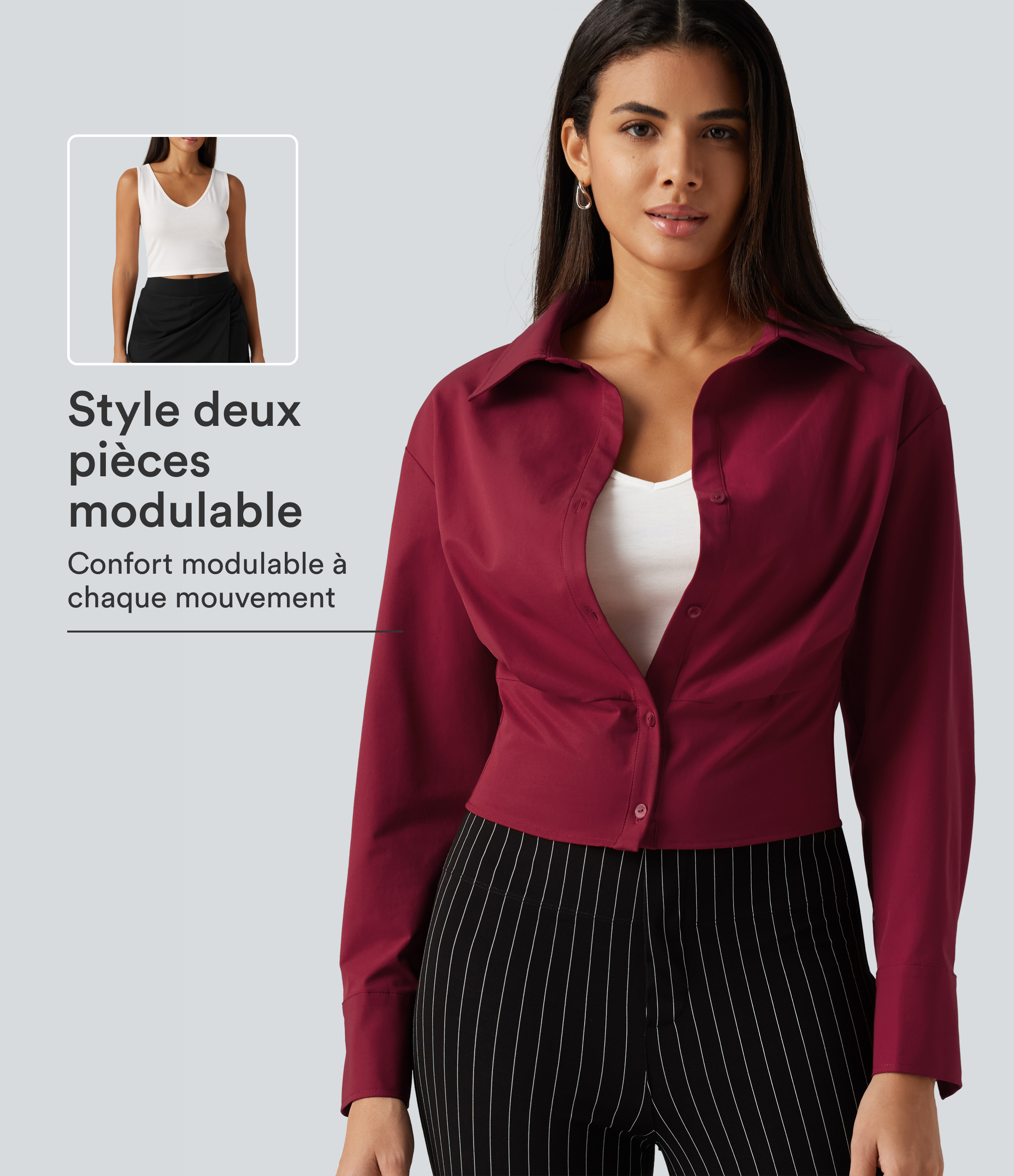 Chemise de bureau color block à coupe boxy et manches longues avec débardeur