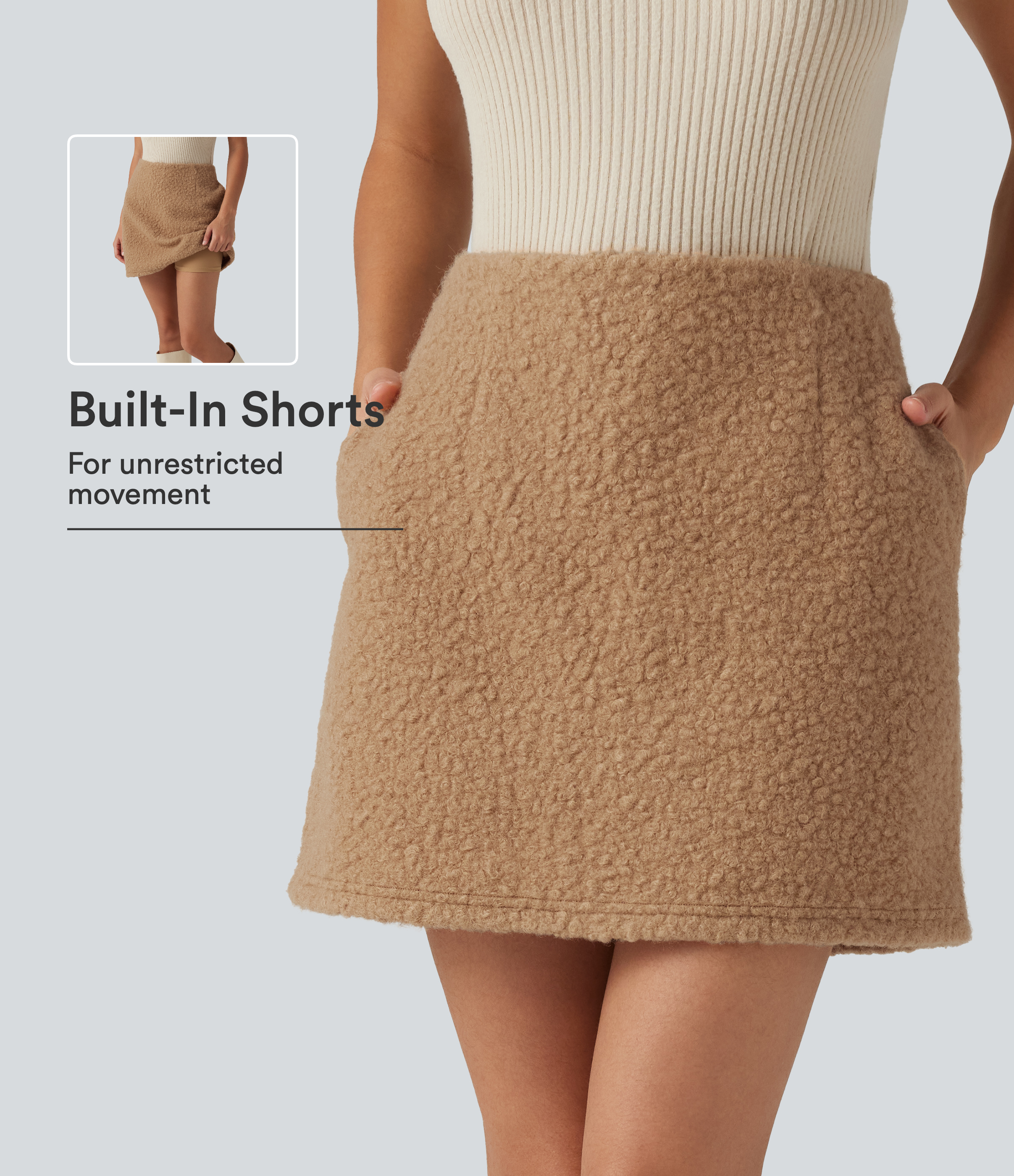High Waisted A-Line 2-in-1 Teddy Mini Casual Skirt with Pockets