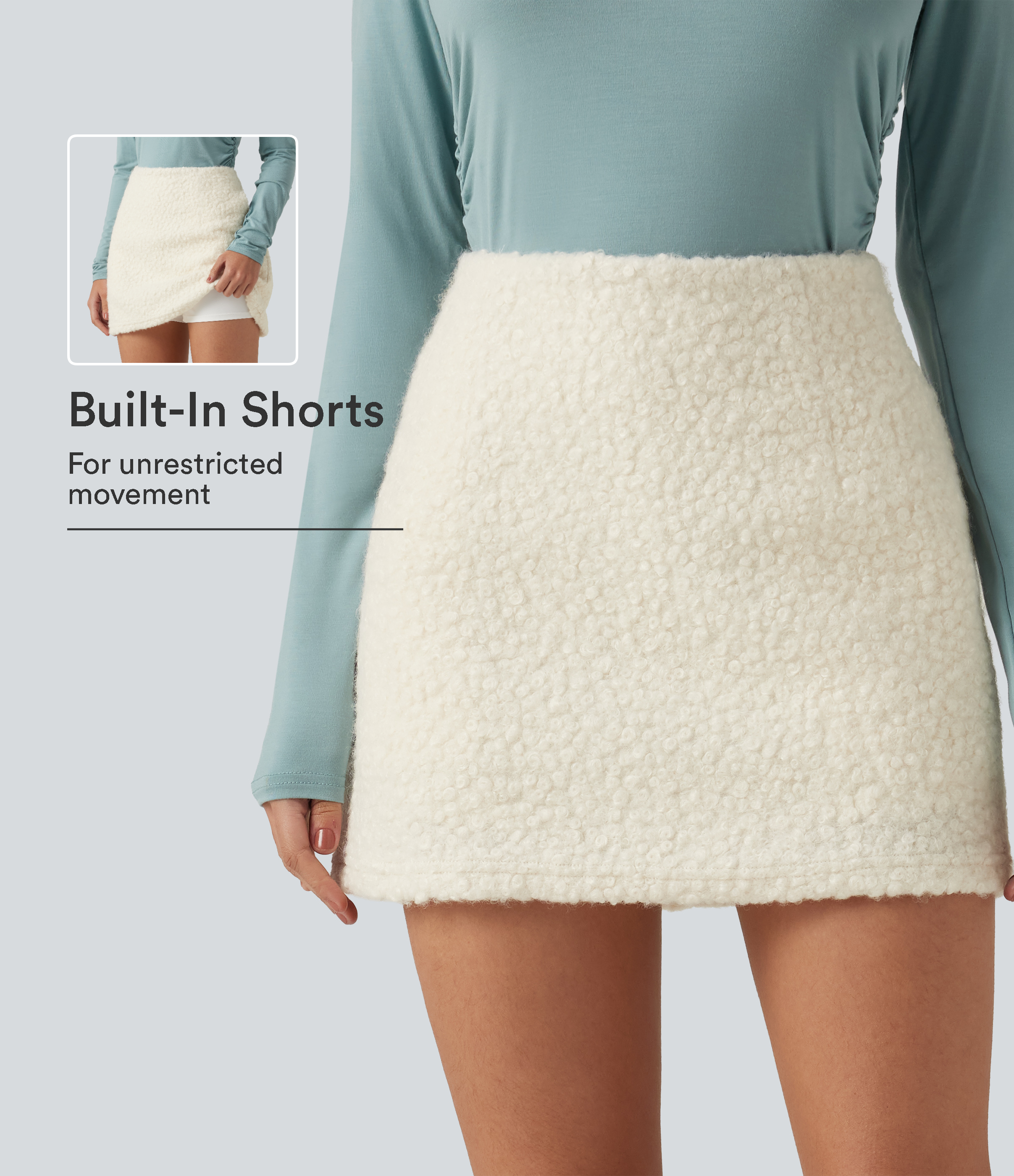 High Waisted 2-in-1 A Line Mini Casual Teddy Skirt with Pockets
