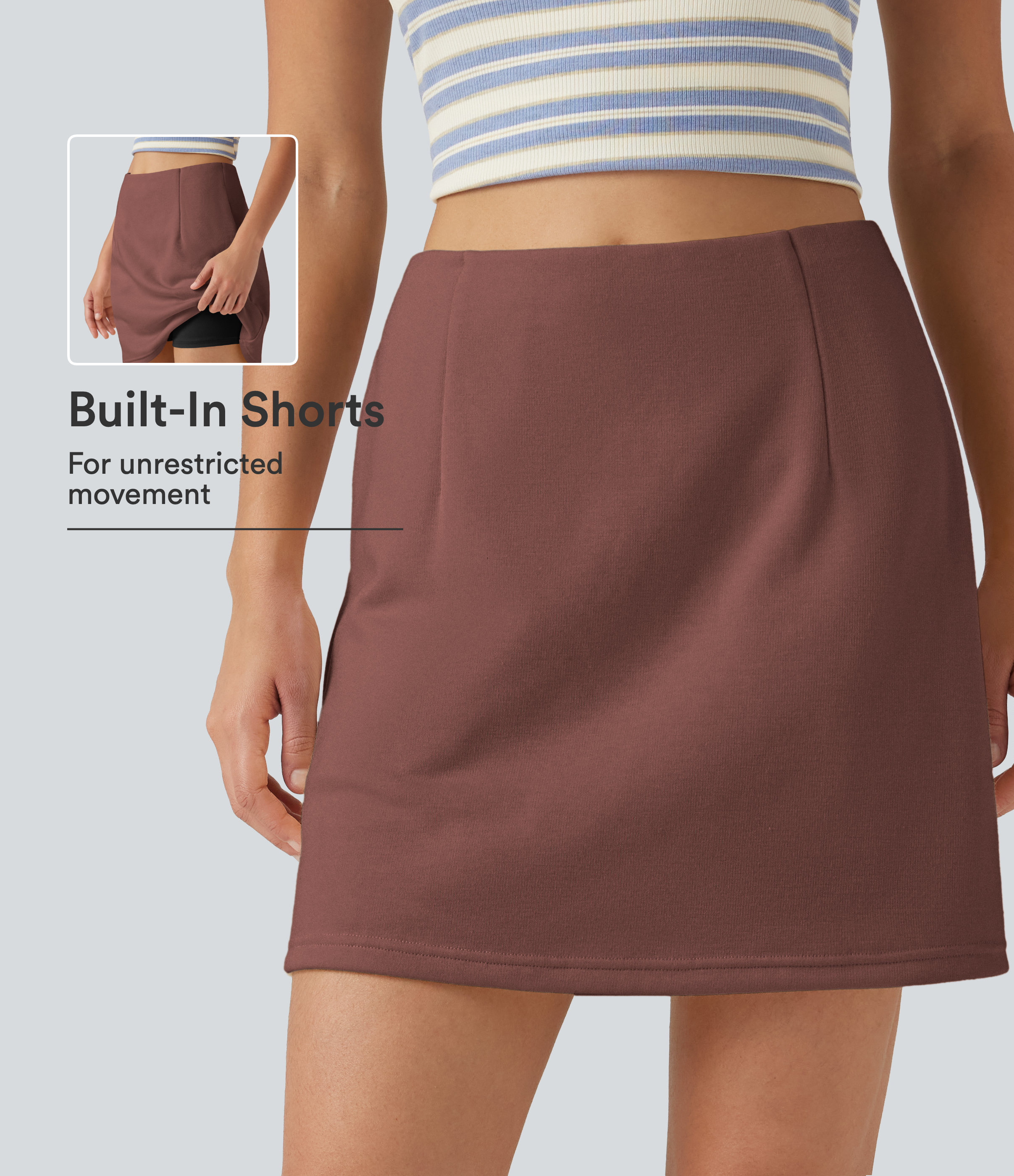 High Waisted 2-in-1 A Line Mini Casual Skirt with Pockets