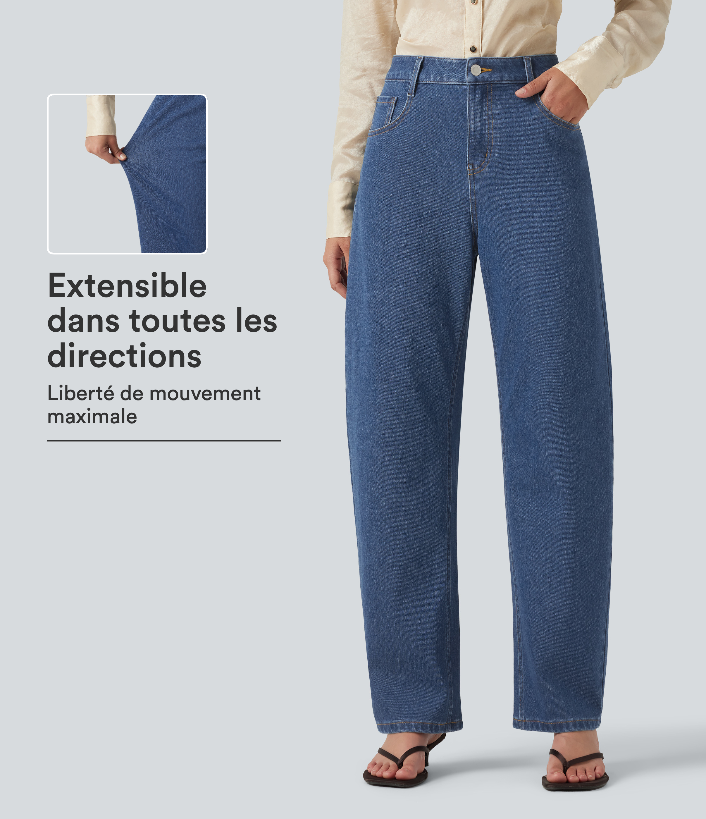 Jean Halara Flex™ taille mi-haute coupe barrel avec poches