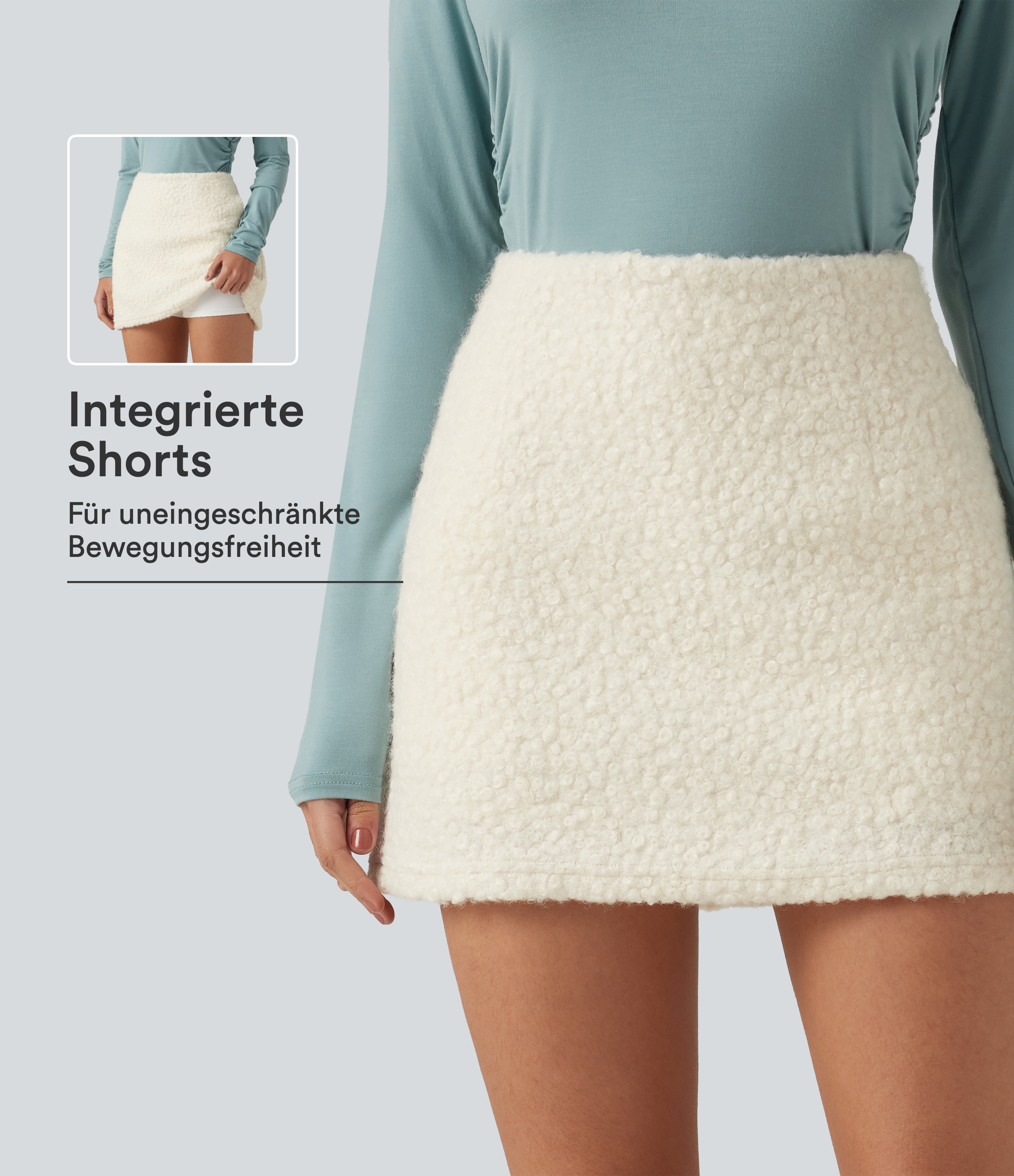 Lässiger 2-in-1 Teddy-Minirock in A-Linie mit hohem Bund und Seitentaschen
