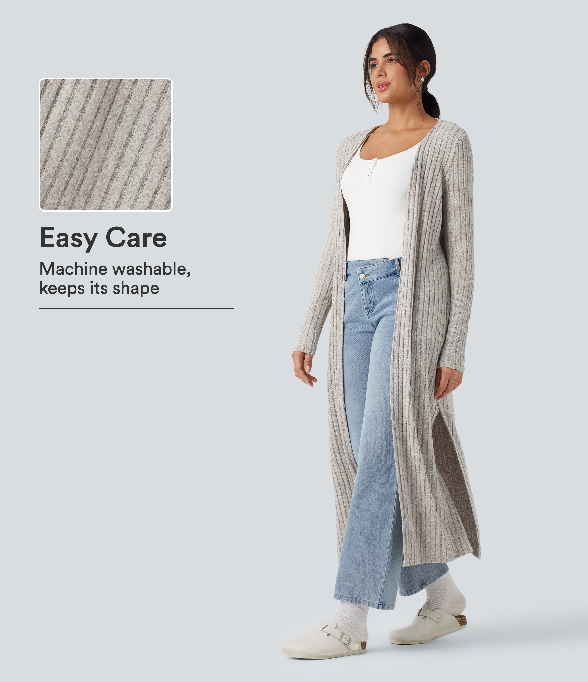 Ribbed Knit Long Sleeve Split Casual Longline Cardigan